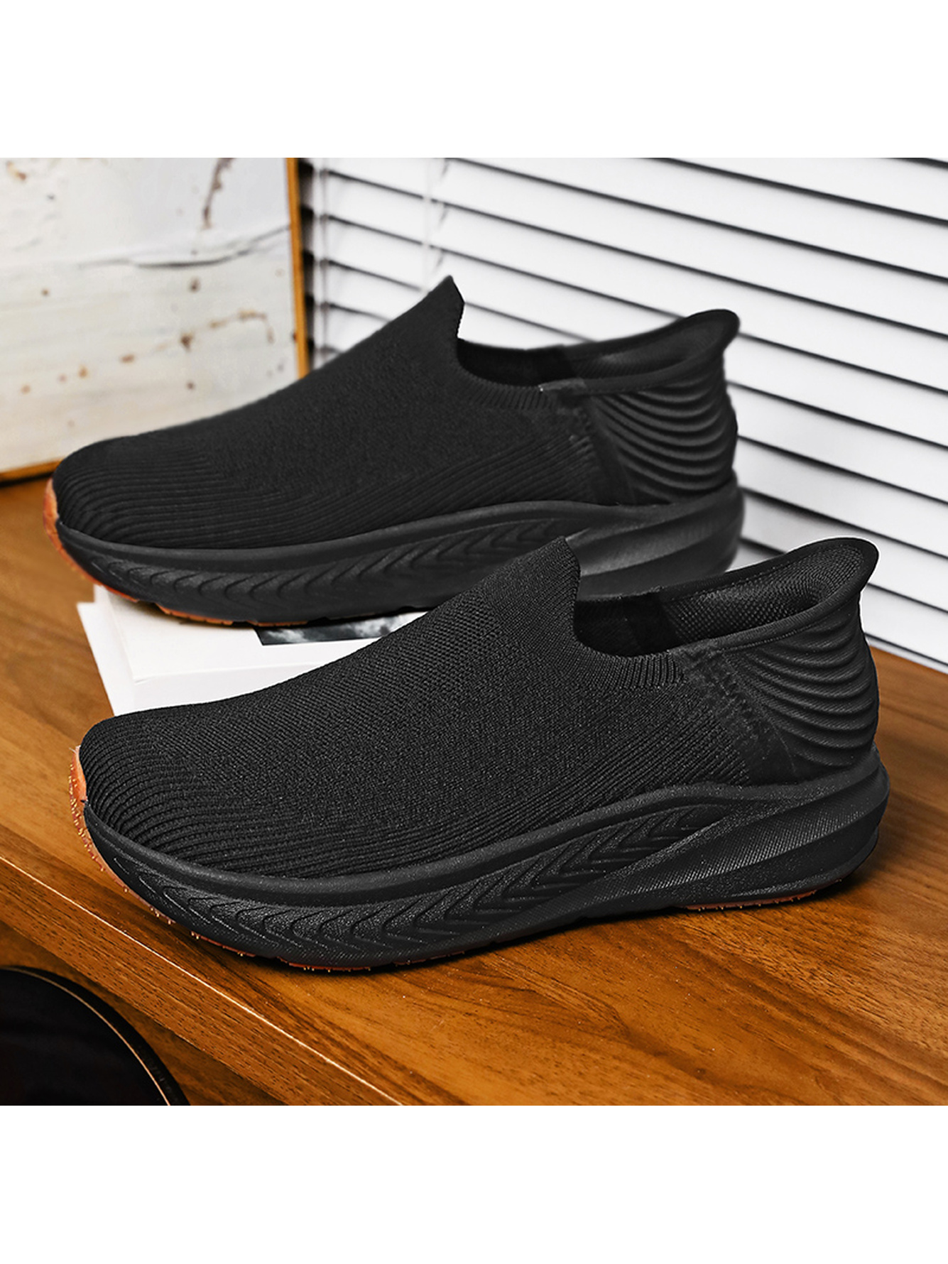 Black Plain Slip On Sneakers