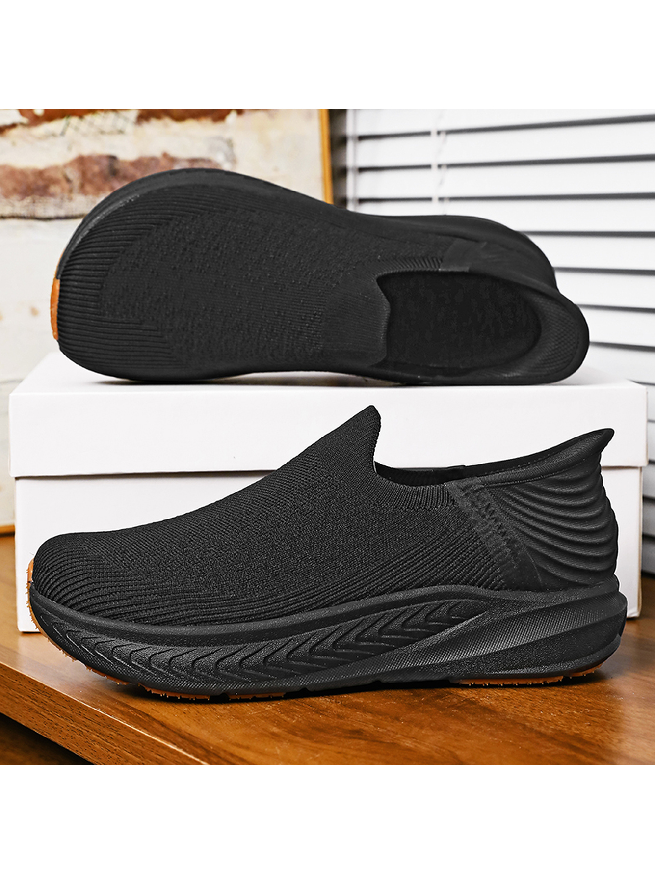 Black Plain Slip On Sneakers