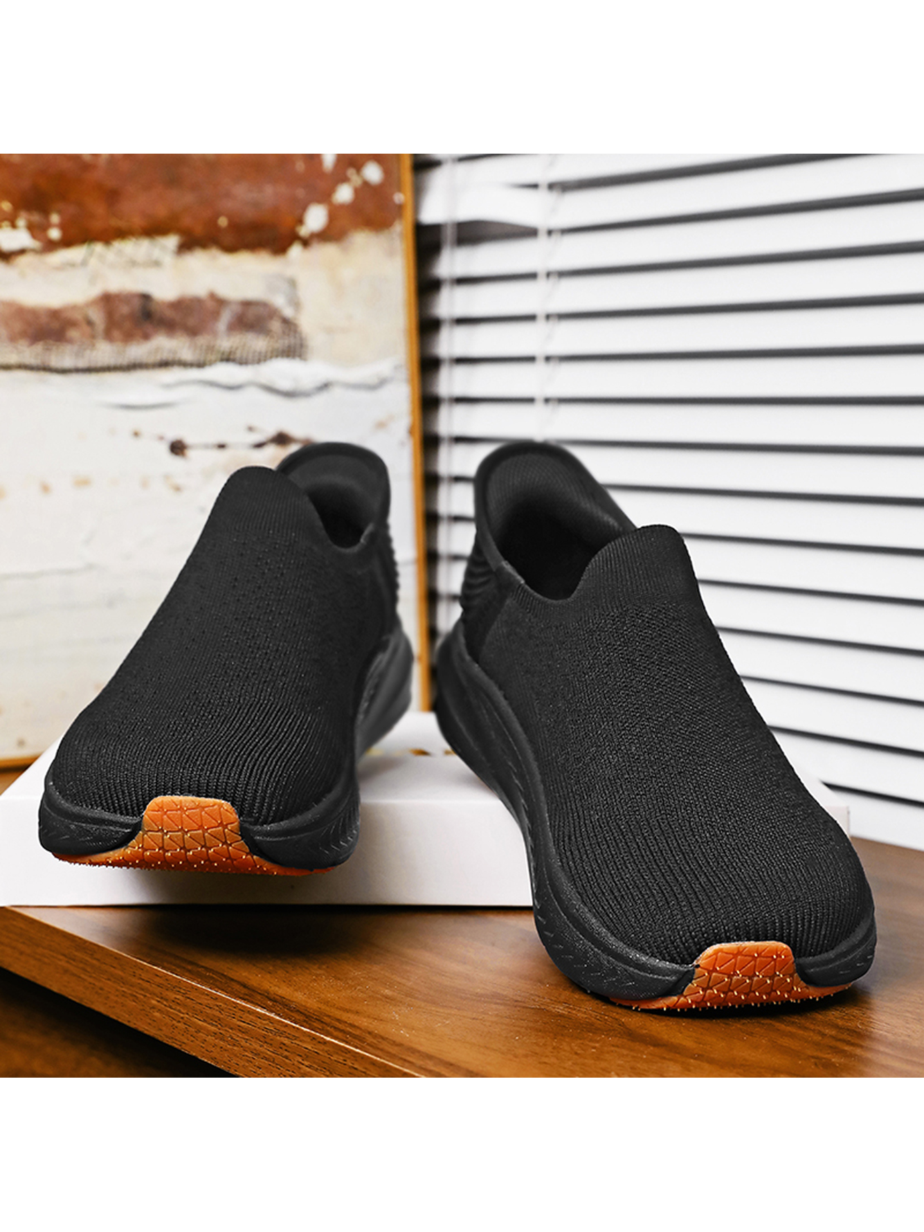 Black Plain Slip On Sneakers