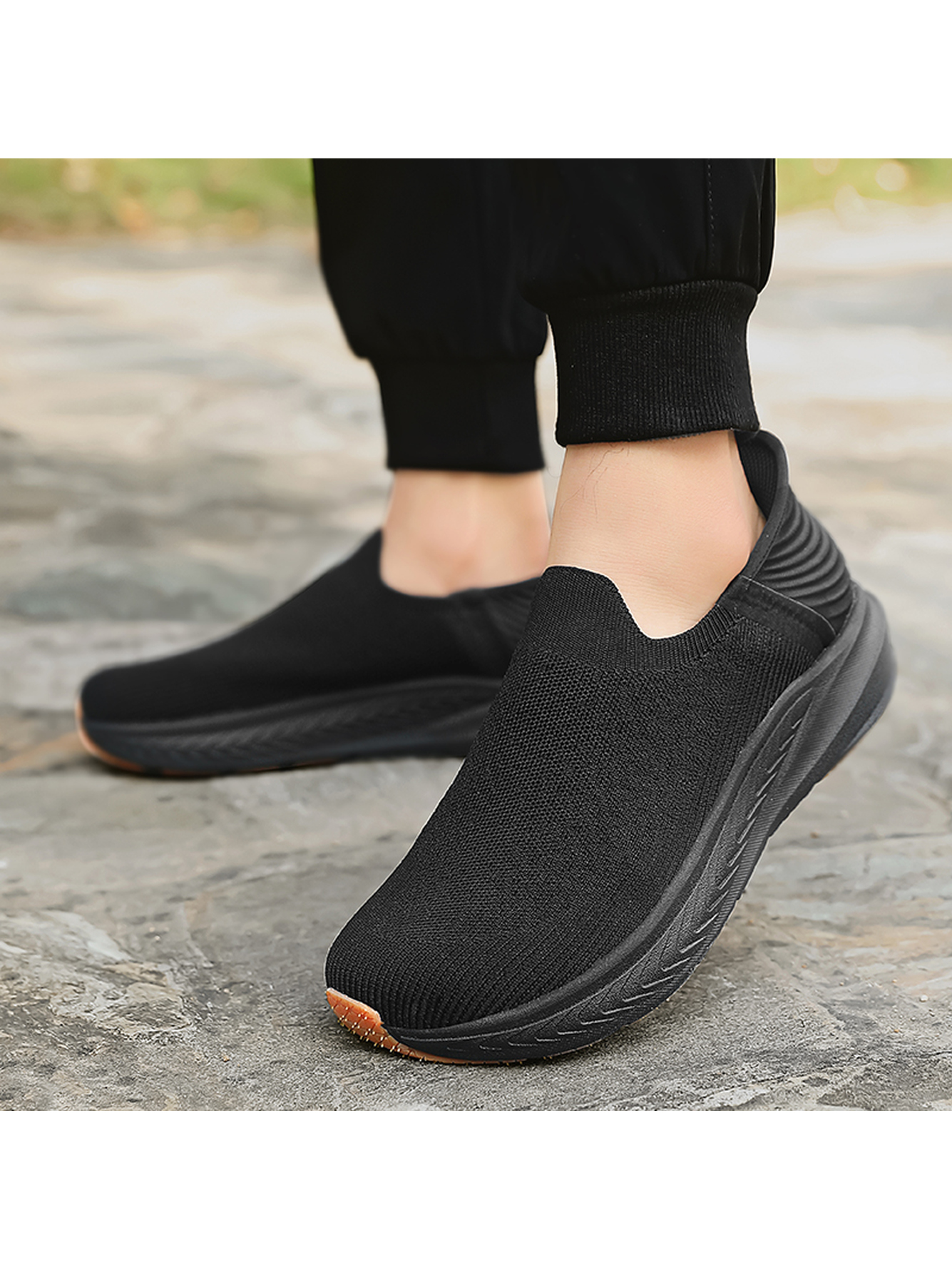 Black Plain Slip On Sneakers