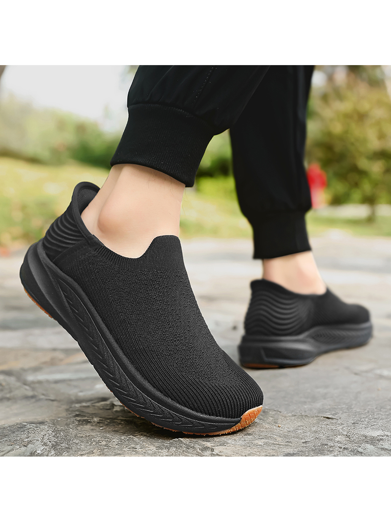 Black Plain Slip On Sneakers