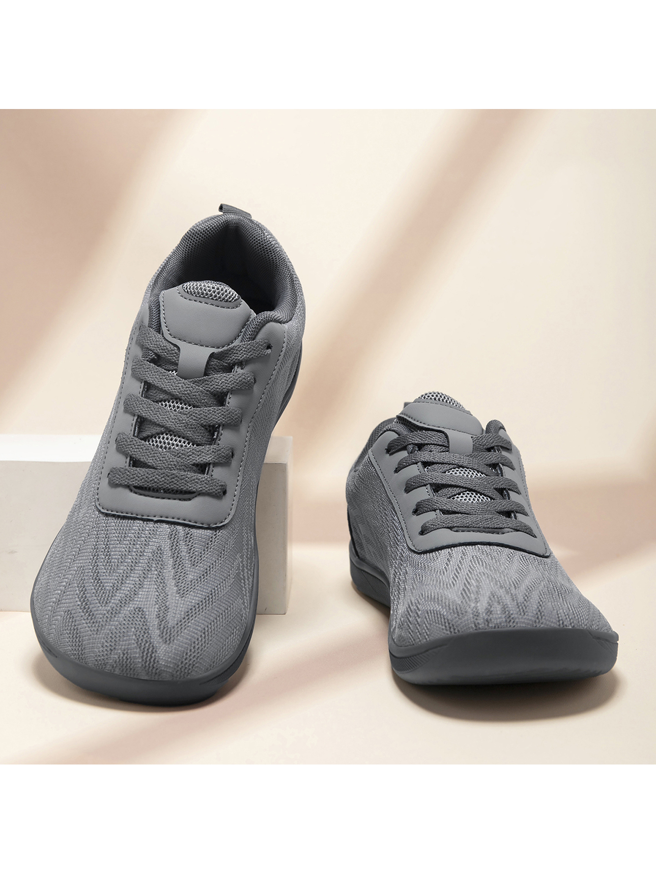 Grey Plain Lace Ups Sneakers