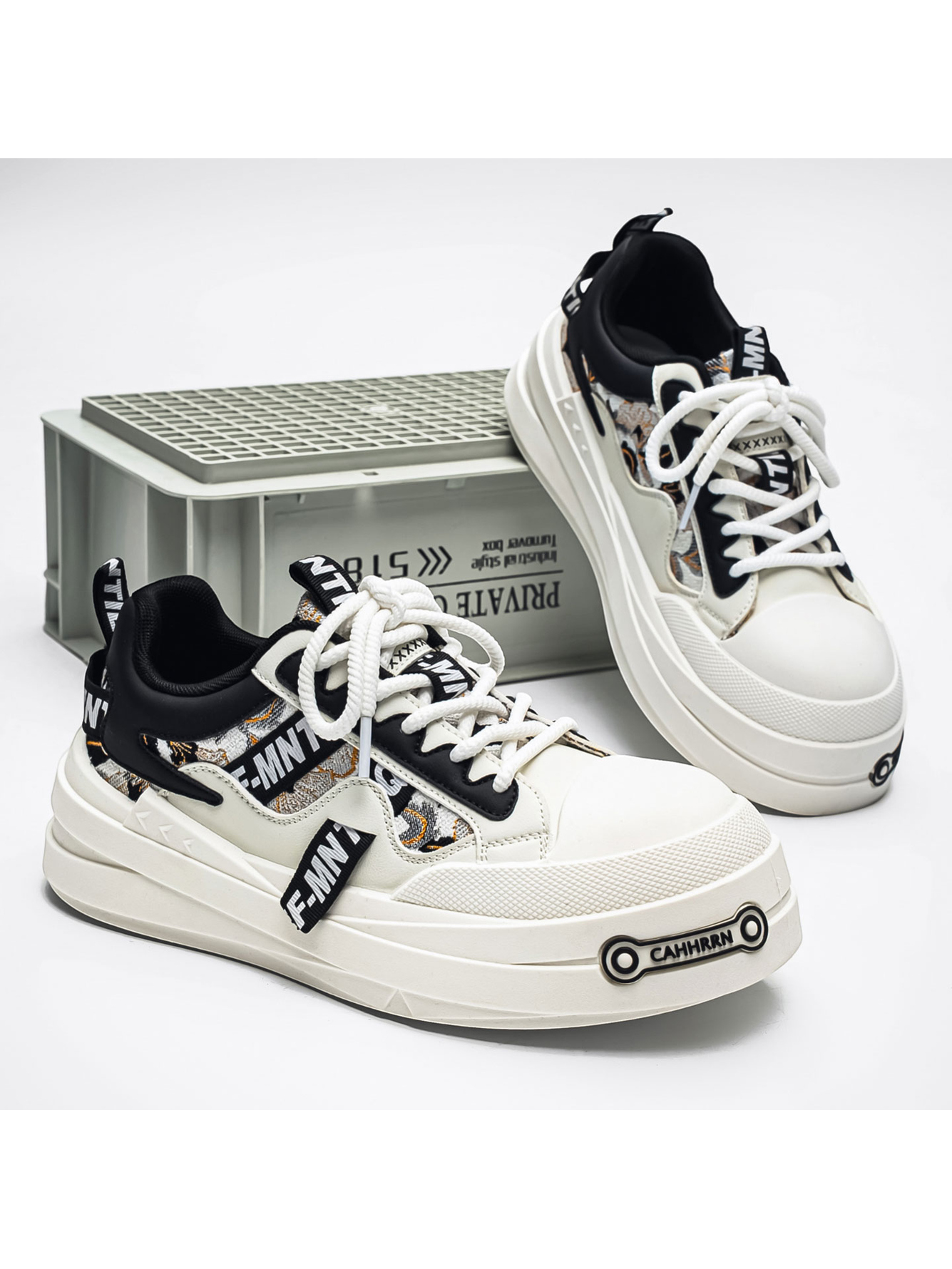 Mens Black and White Urban Casual Sneakers with Unique Print