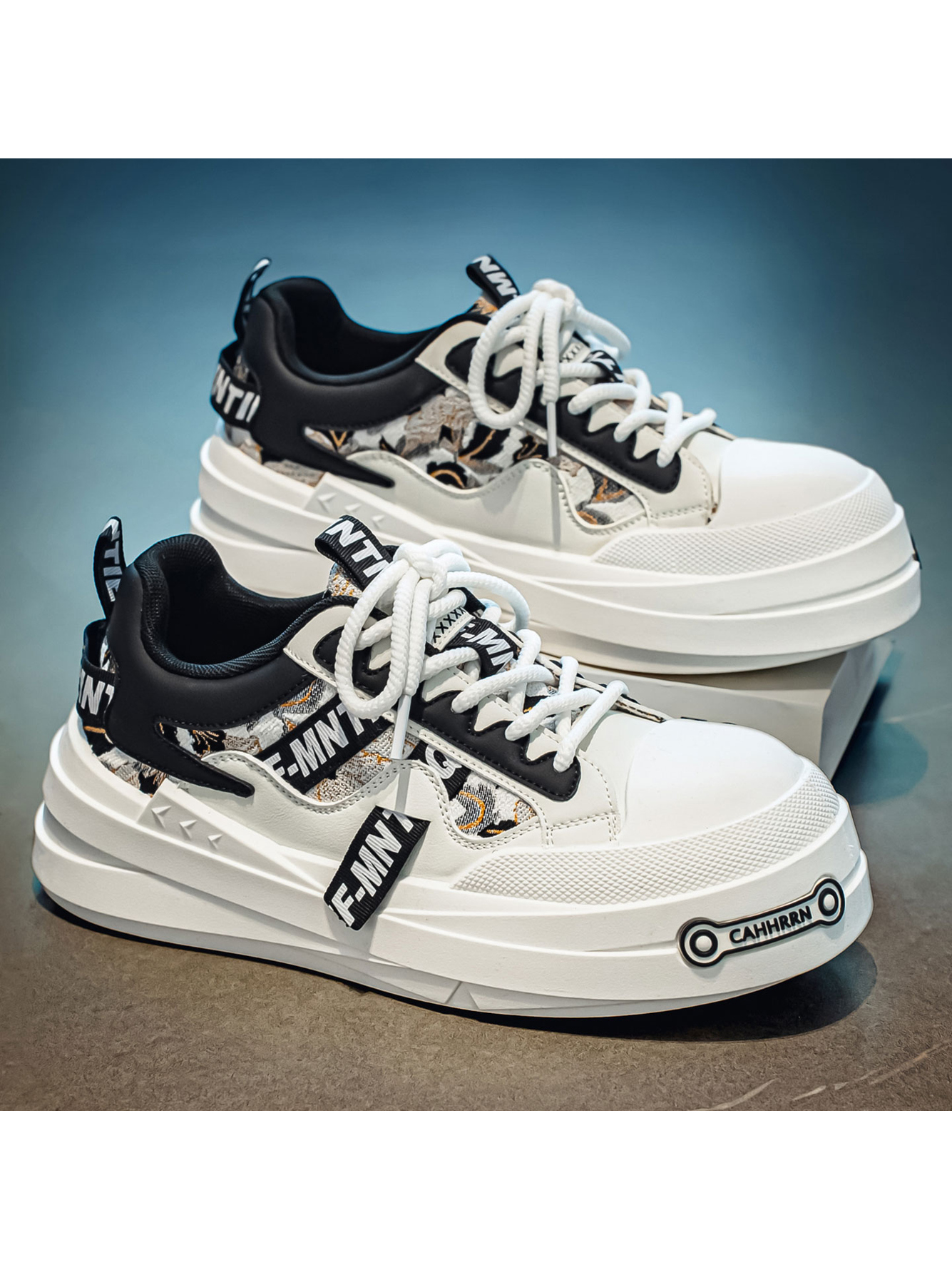 Mens Black and White Urban Casual Sneakers with Unique Print