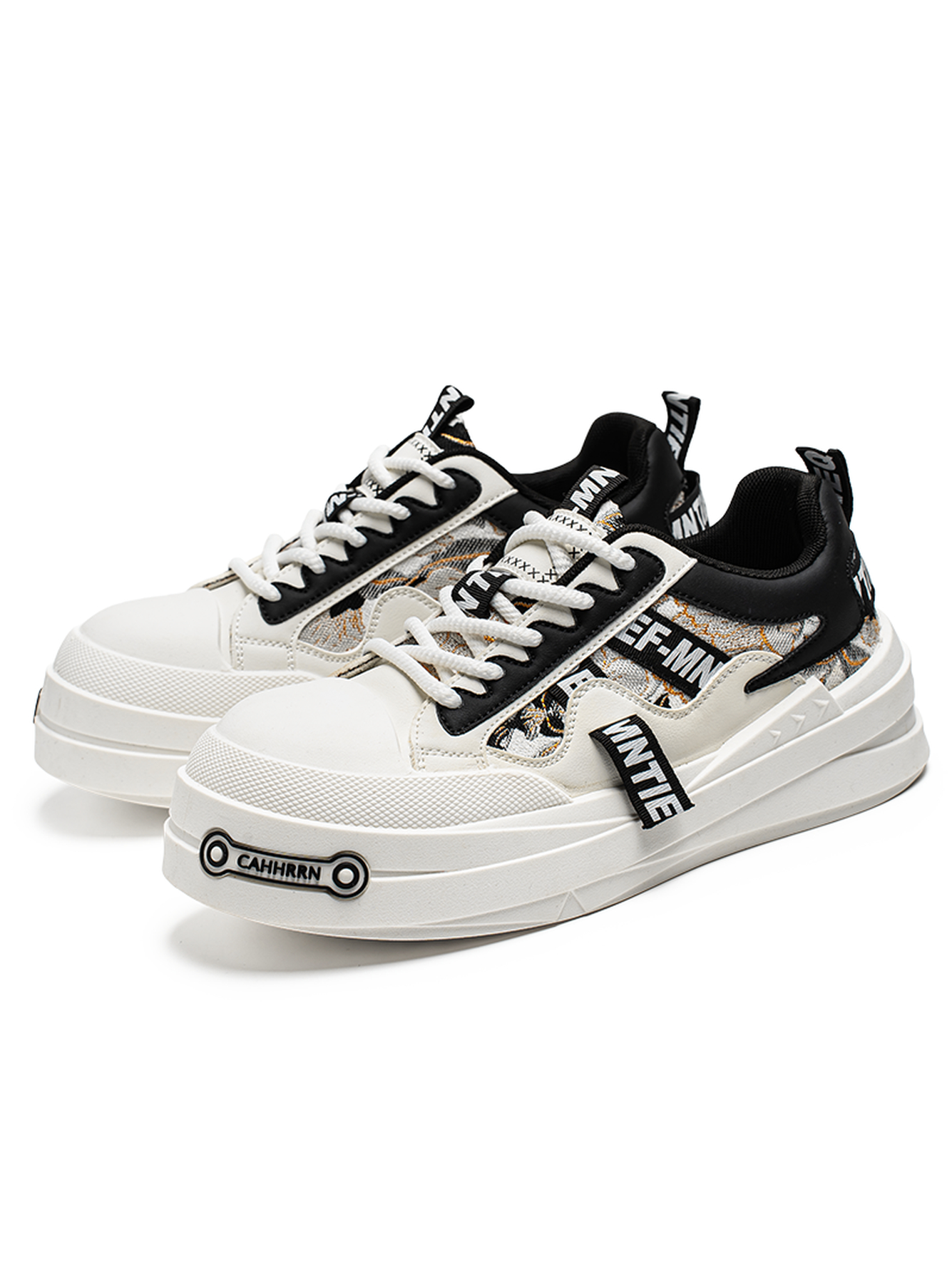 Mens Black and White Urban Casual Sneakers with Unique Print
