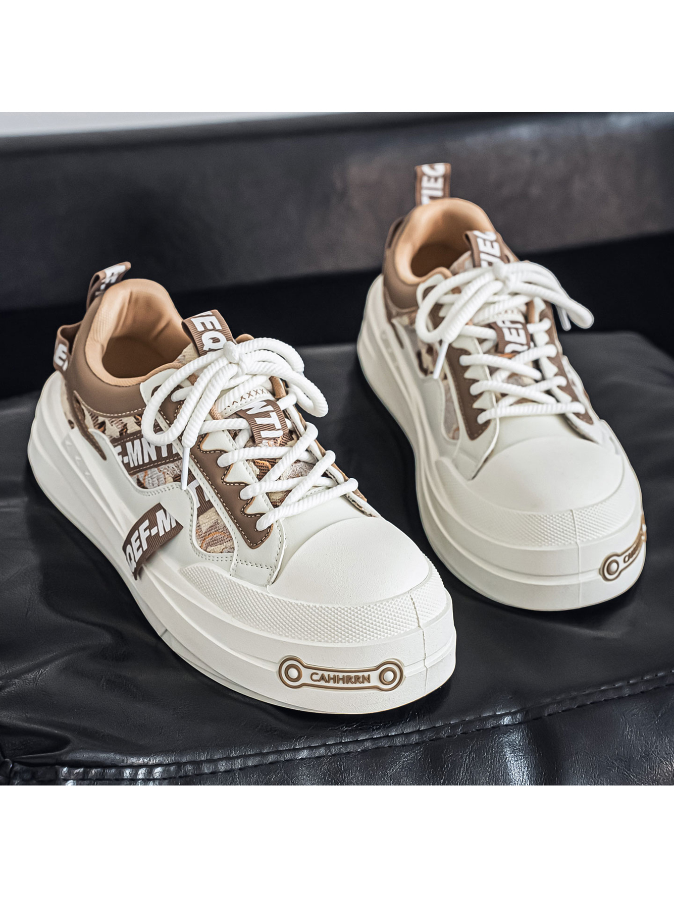 Beige Plain Lace Ups Sneakers