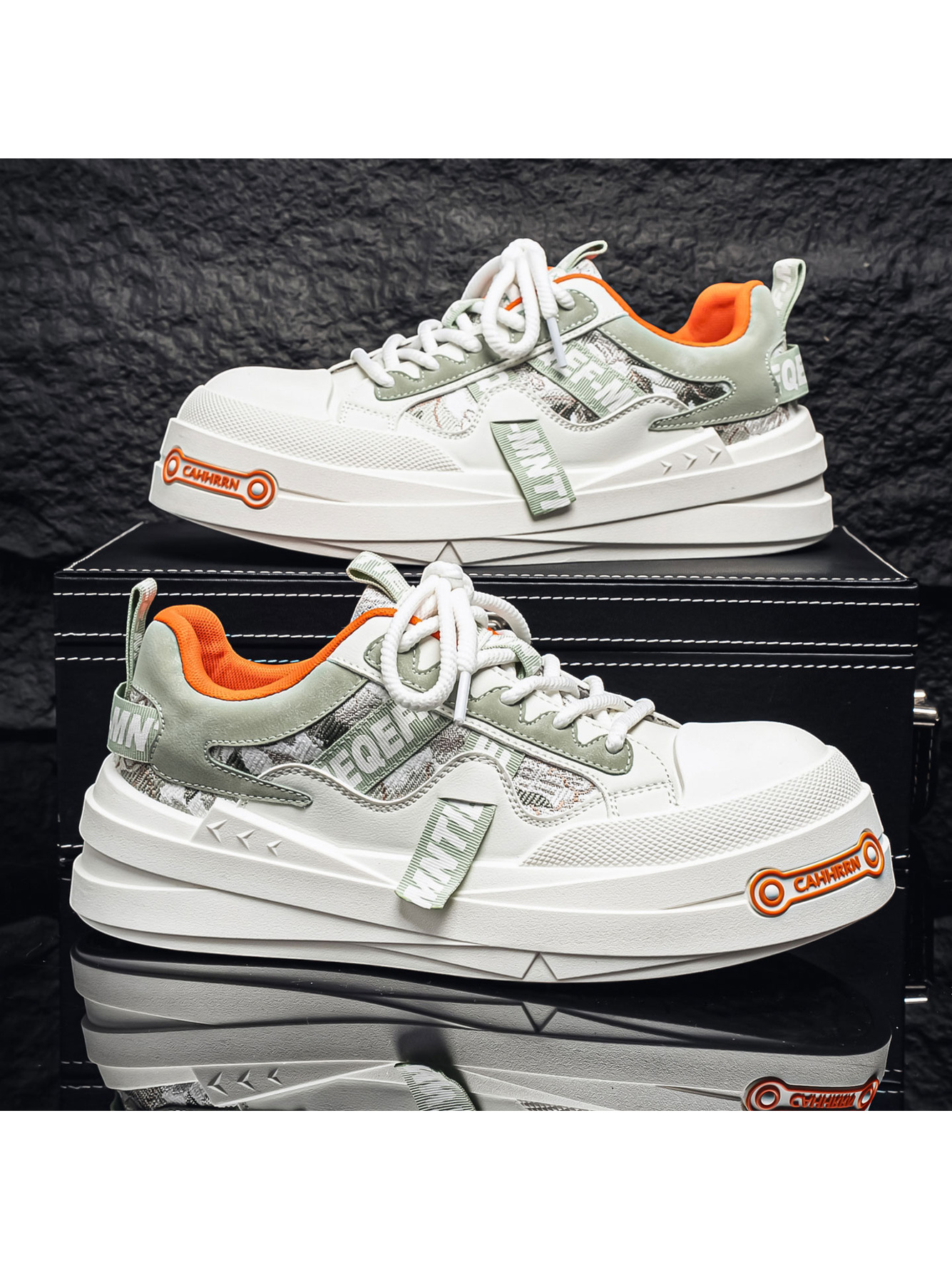 Mens Casual Sneakers with Orange Accents - Comfortable and Stylish