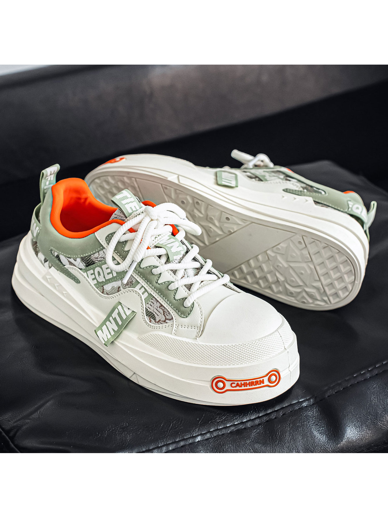Mens Casual Sneakers with Orange Accents - Comfortable and Stylish