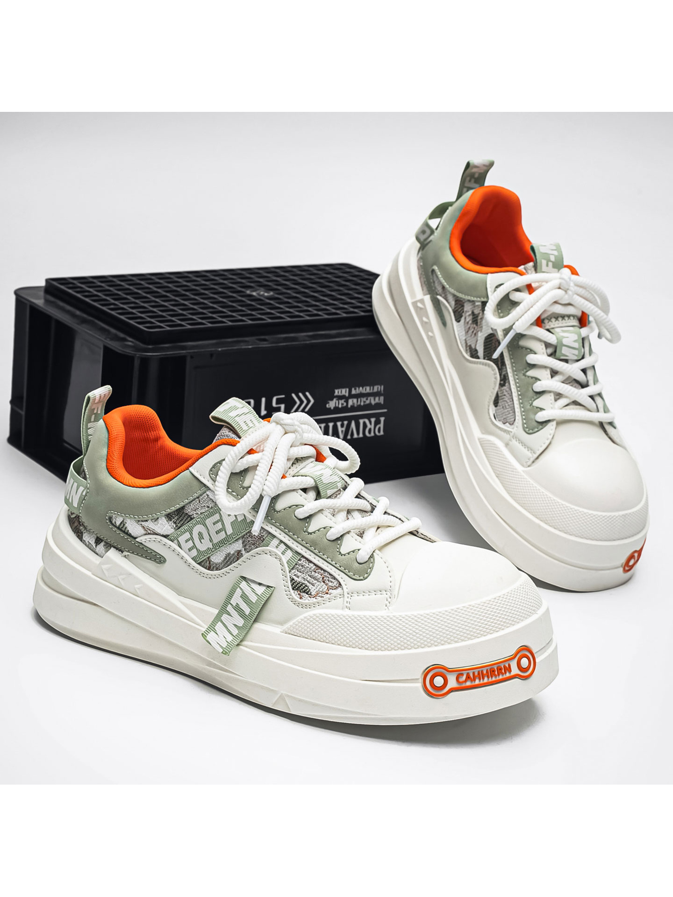 Mens Casual Sneakers with Orange Accents - Comfortable and Stylish