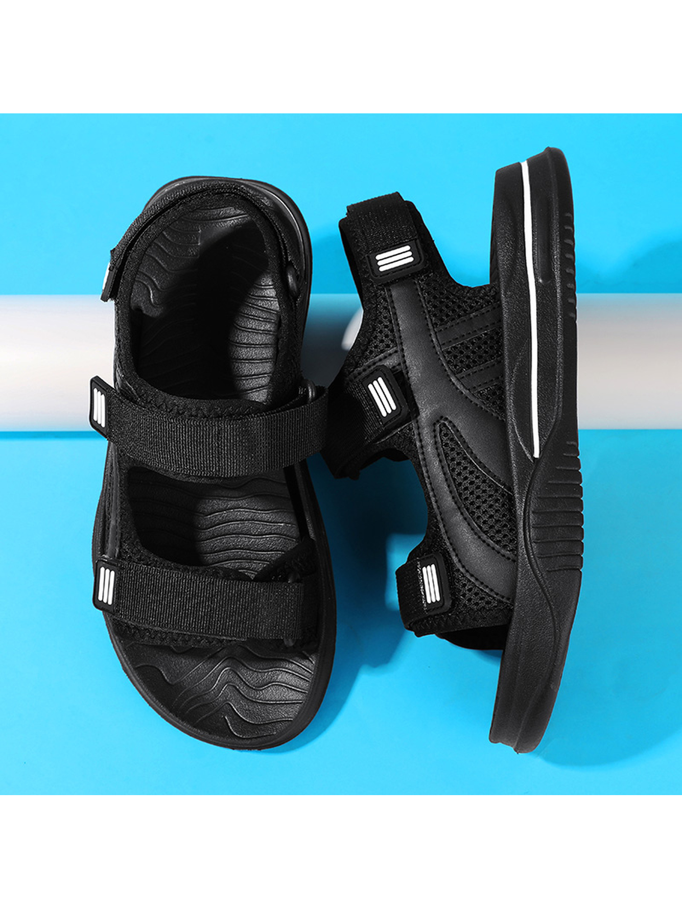 Black Plain Velcro Sandals