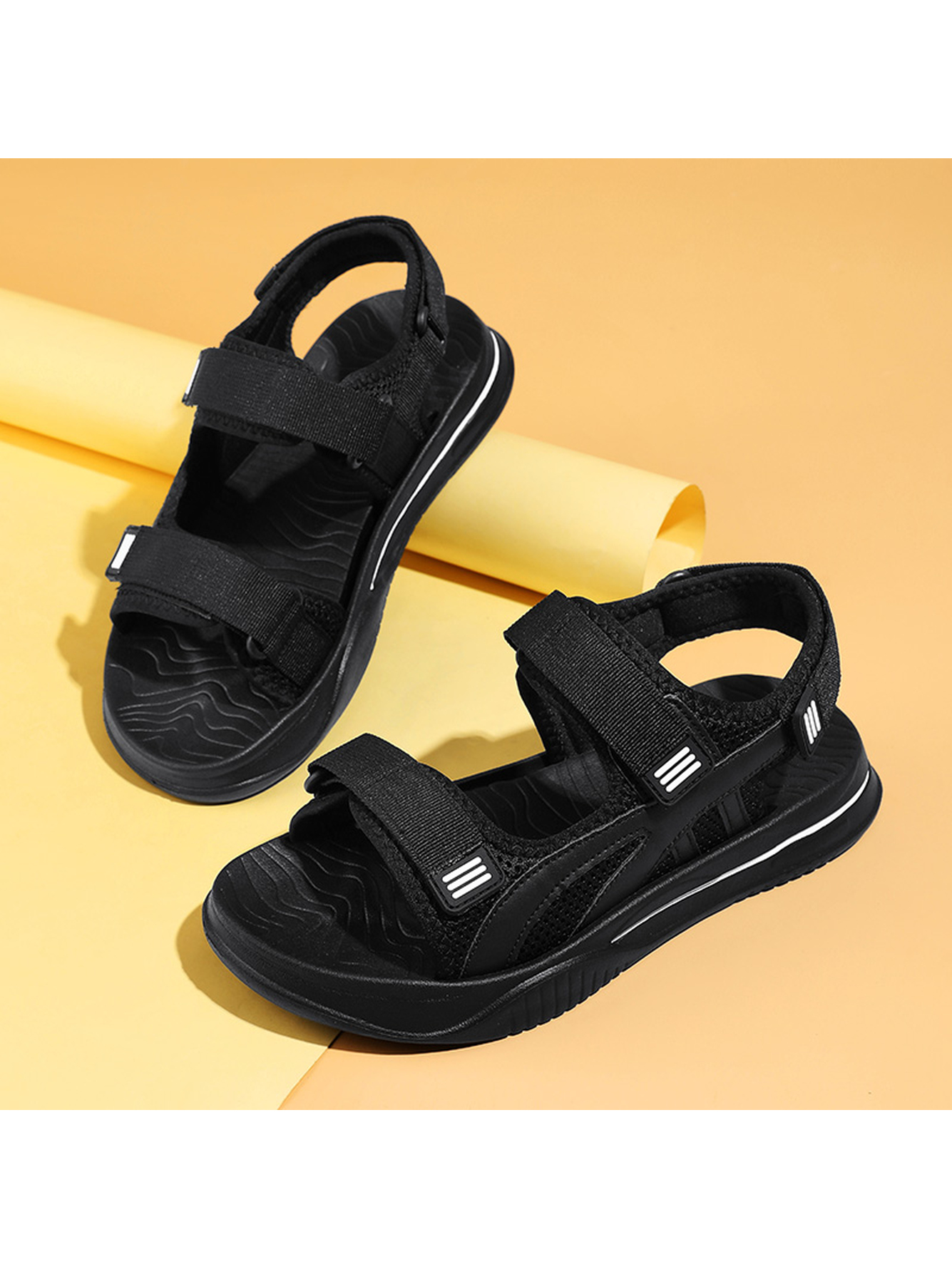 Black Plain Velcro Sandals