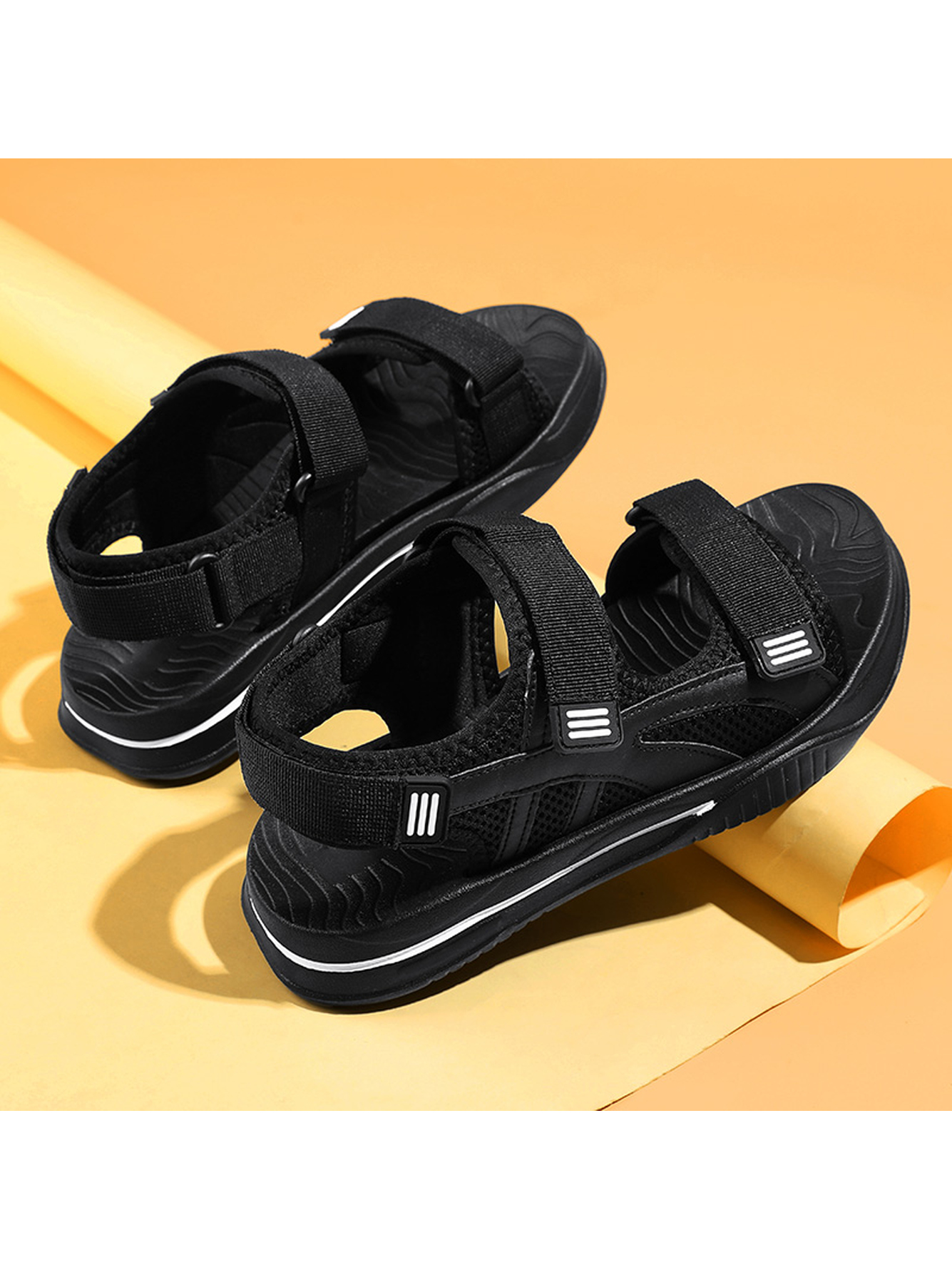 Black Plain Velcro Sandals