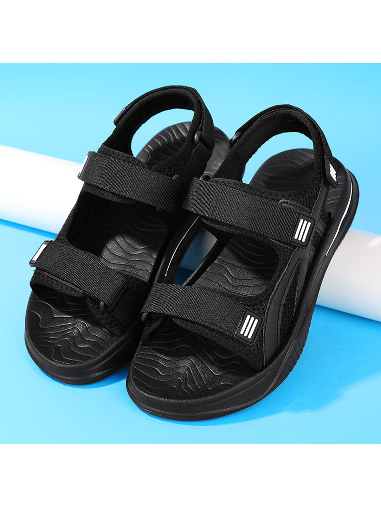 Black Plain Velcro Sandals