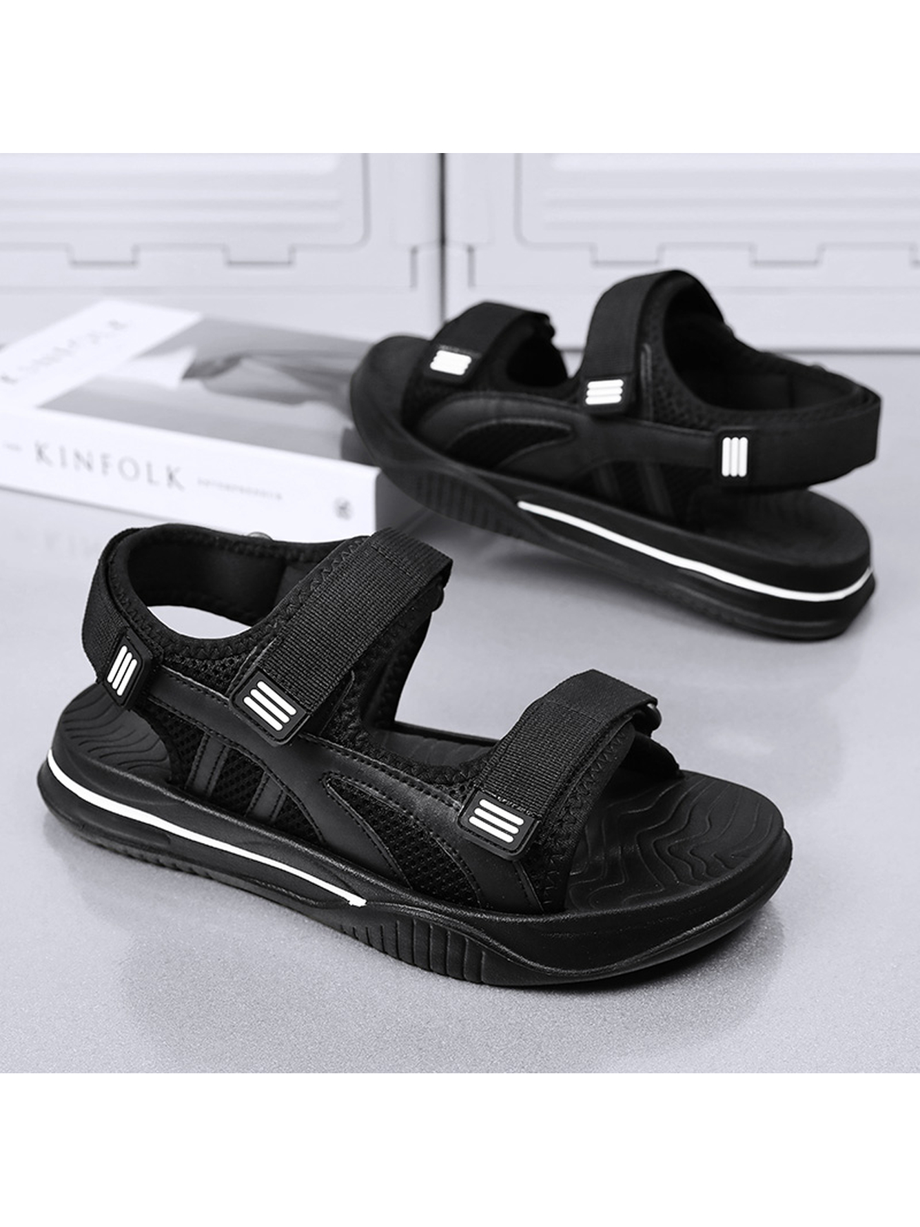 Black Plain Velcro Sandals
