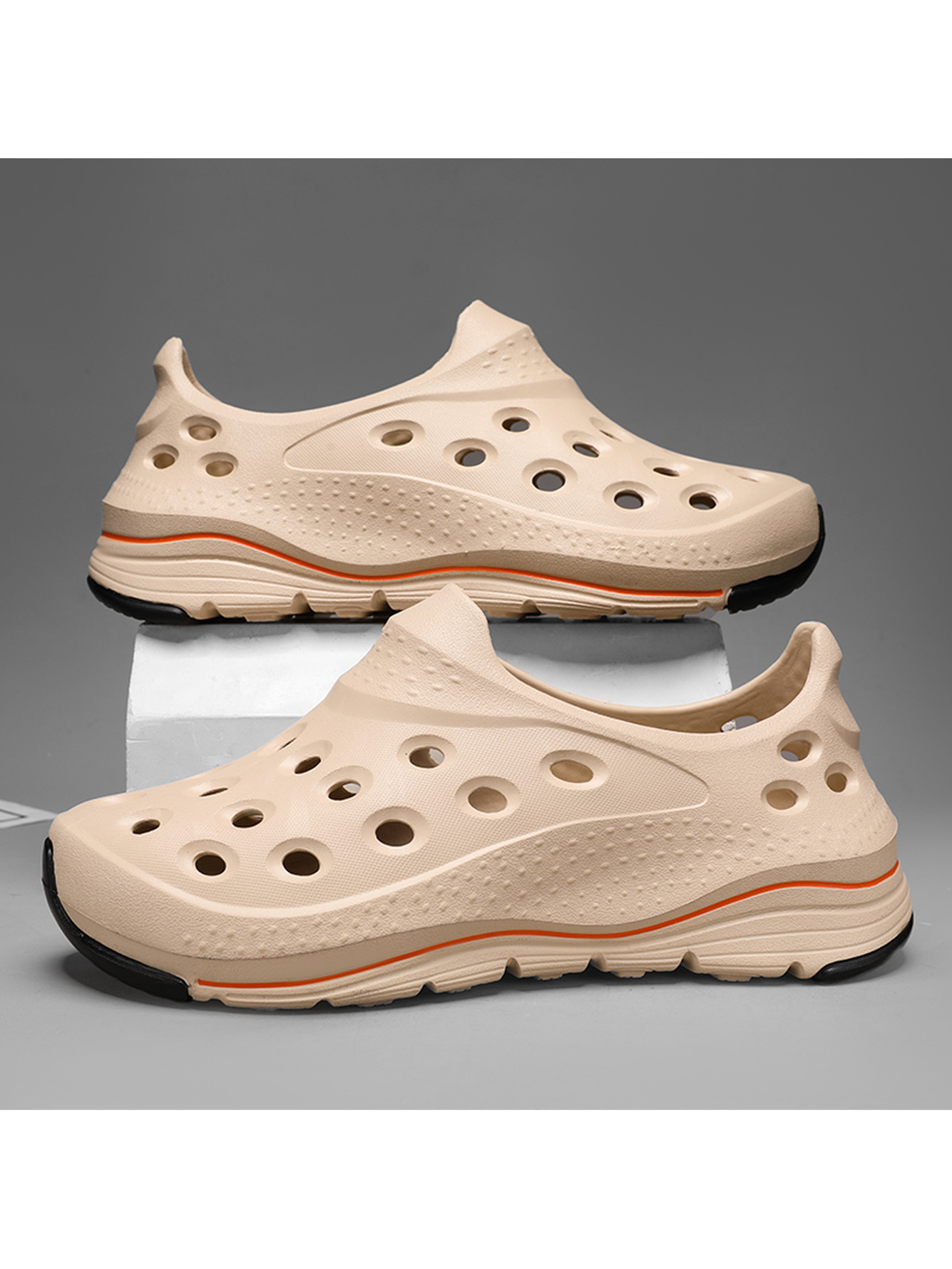Beige Plain Slip On Sandals