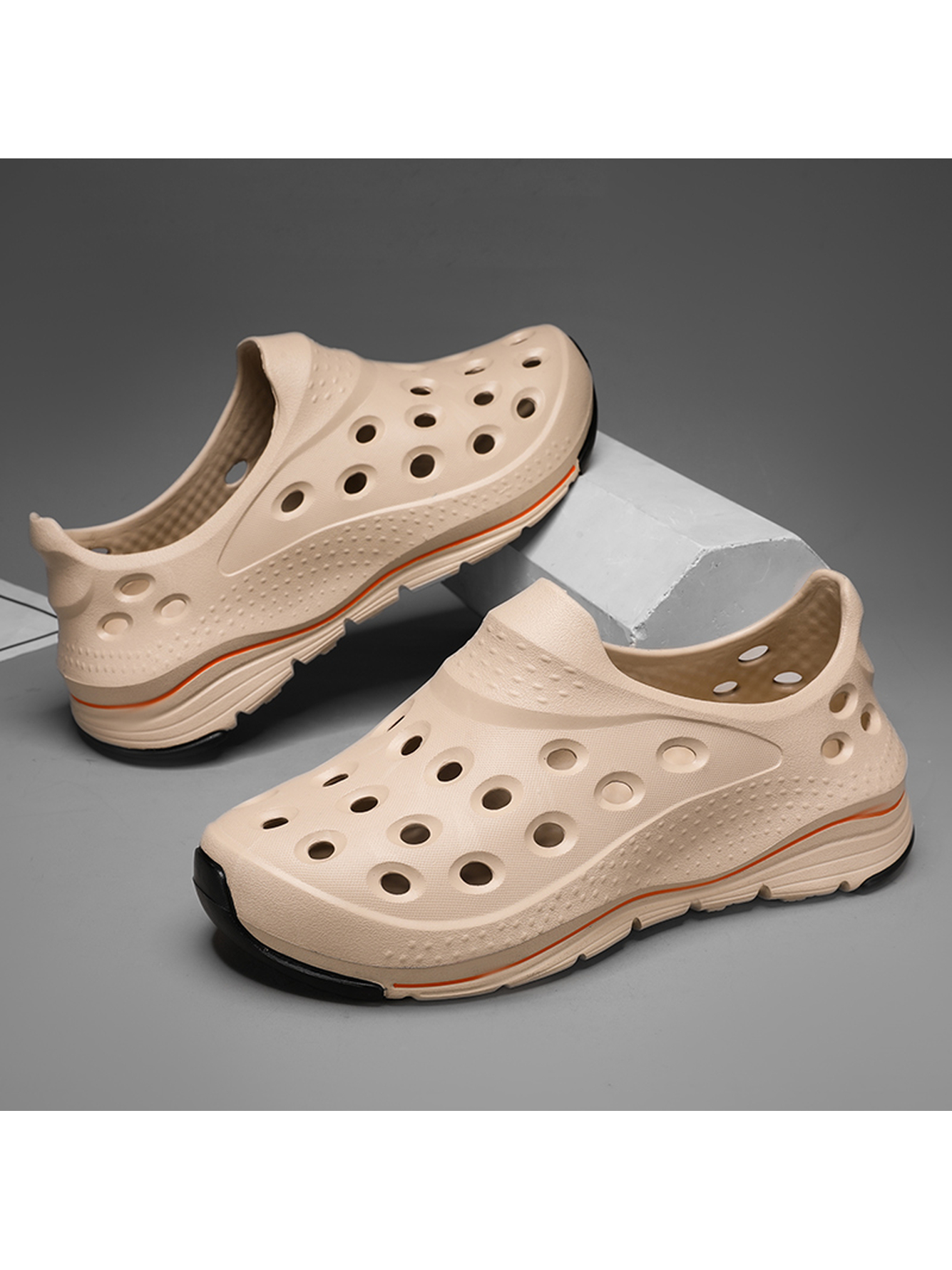 Beige Plain Slip On Sandals