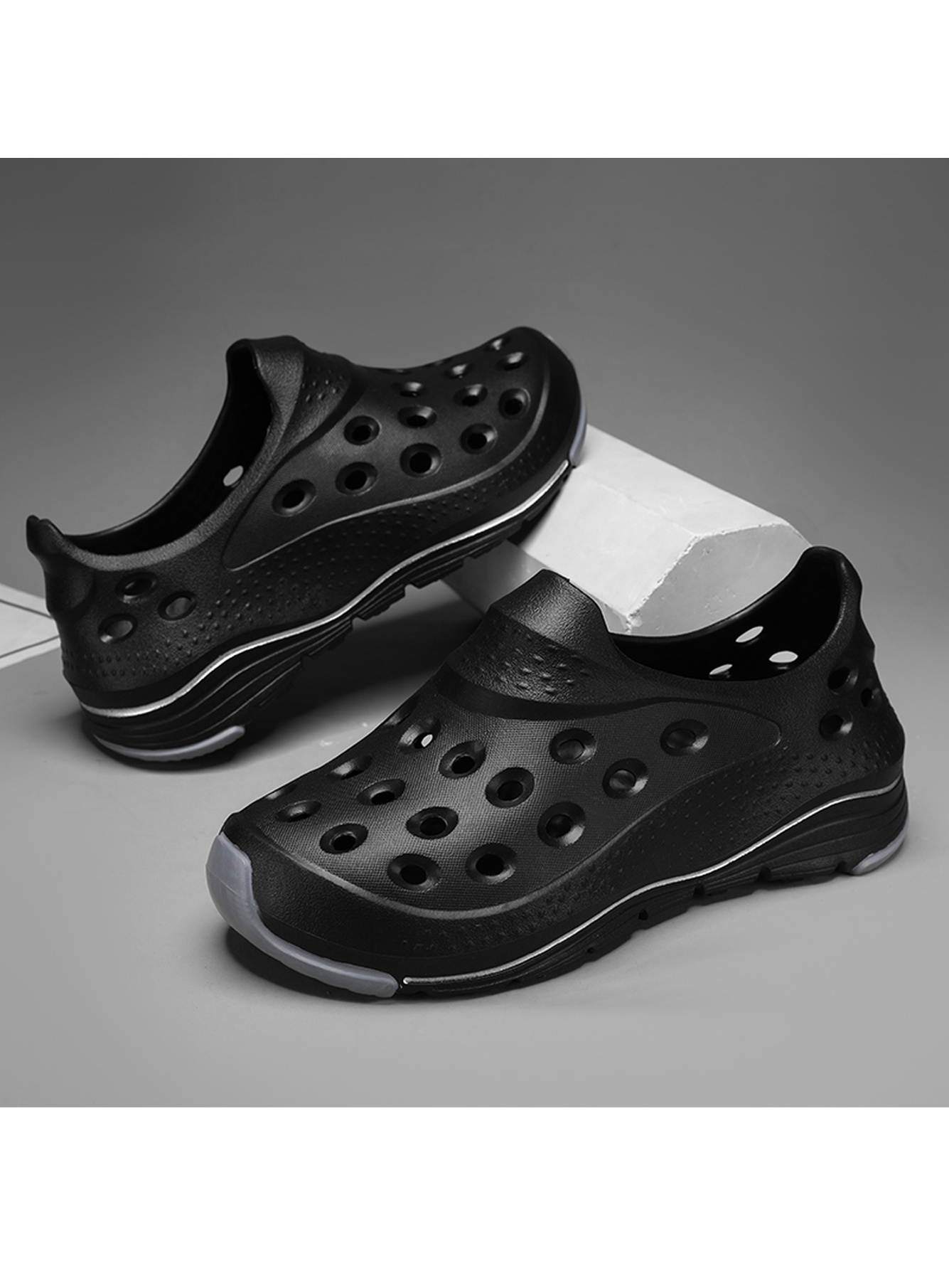 Black Plain Slip On Sandals