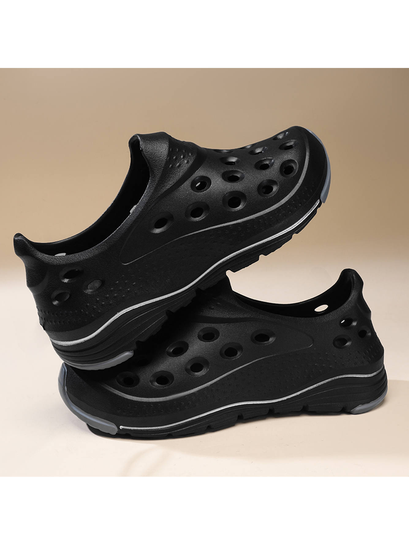 Black Plain Slip On Sandals