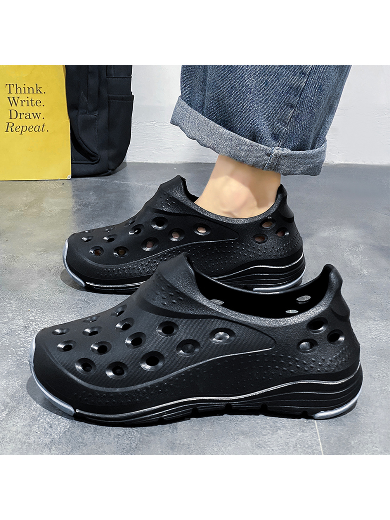 Black Plain Slip On Sandals