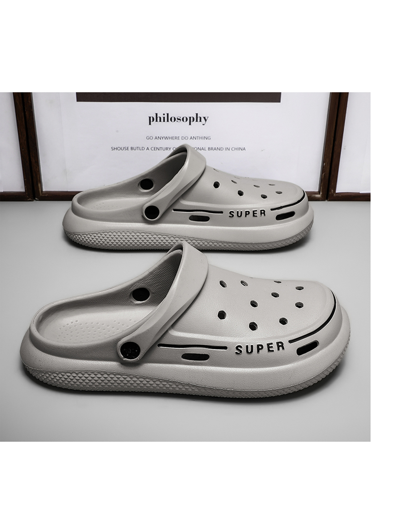 Grey Plain Slip On Clogs