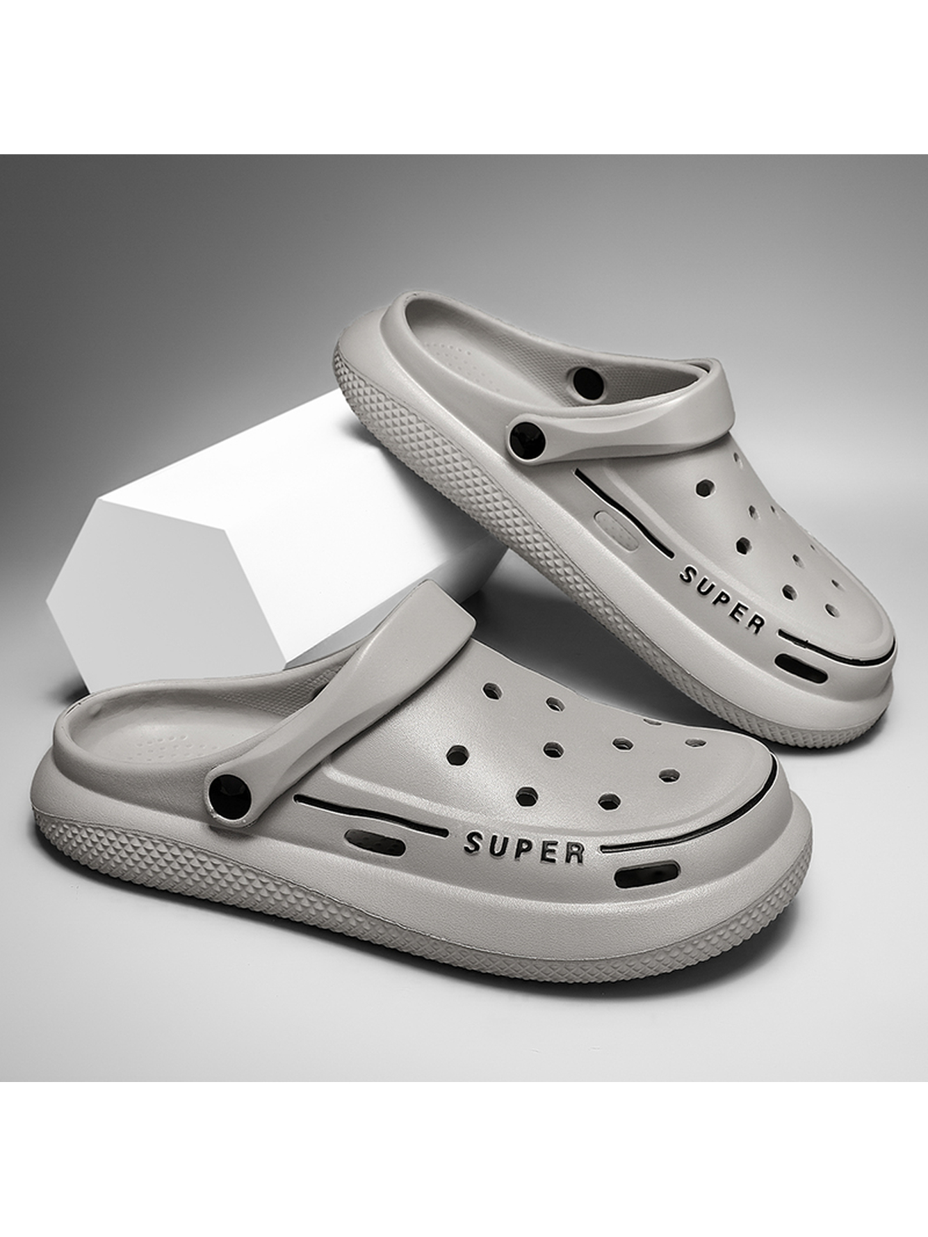 Grey Plain Slip On Clogs