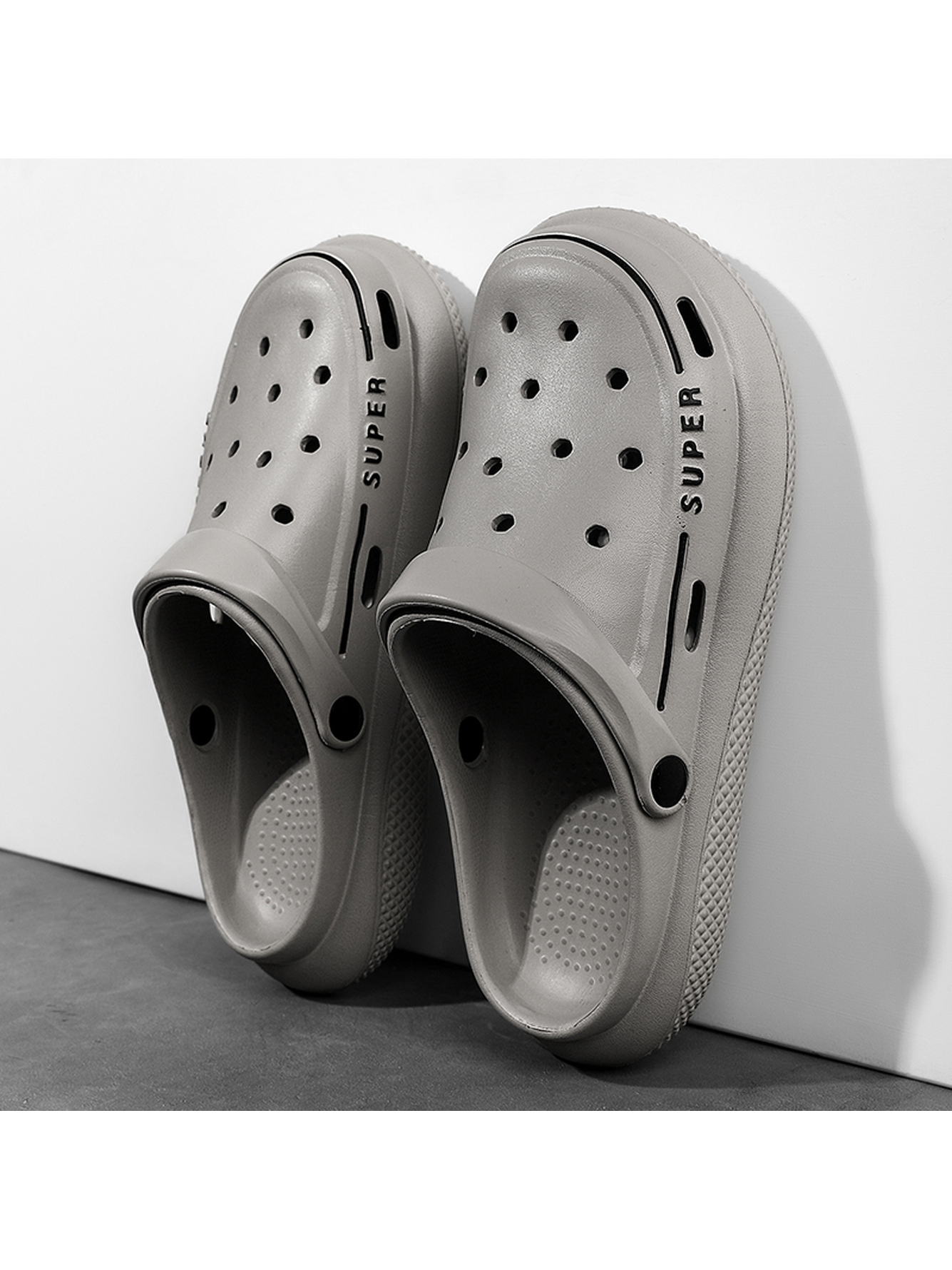 Grey Plain Slip On Clogs