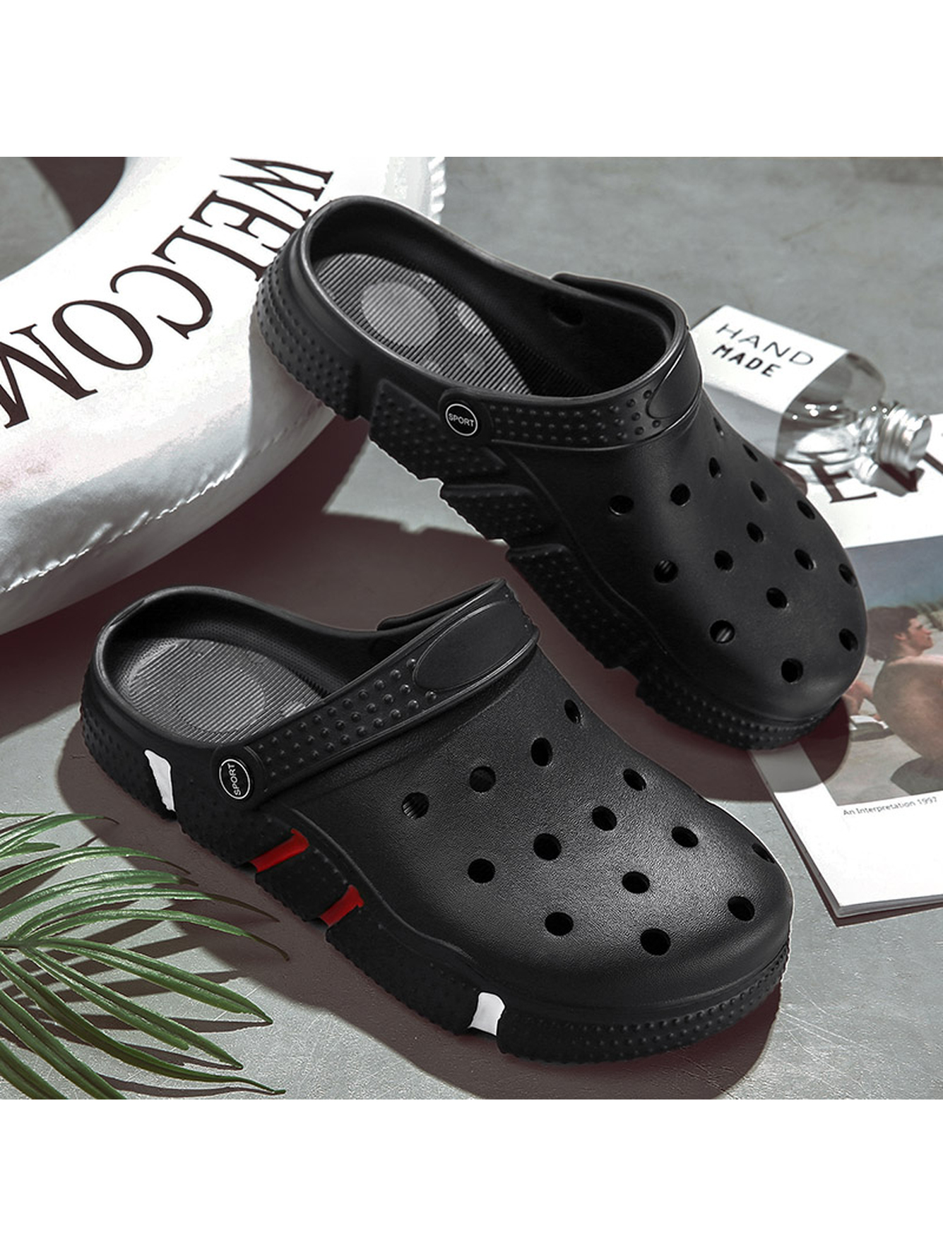 Black Plain Slip On Clogs