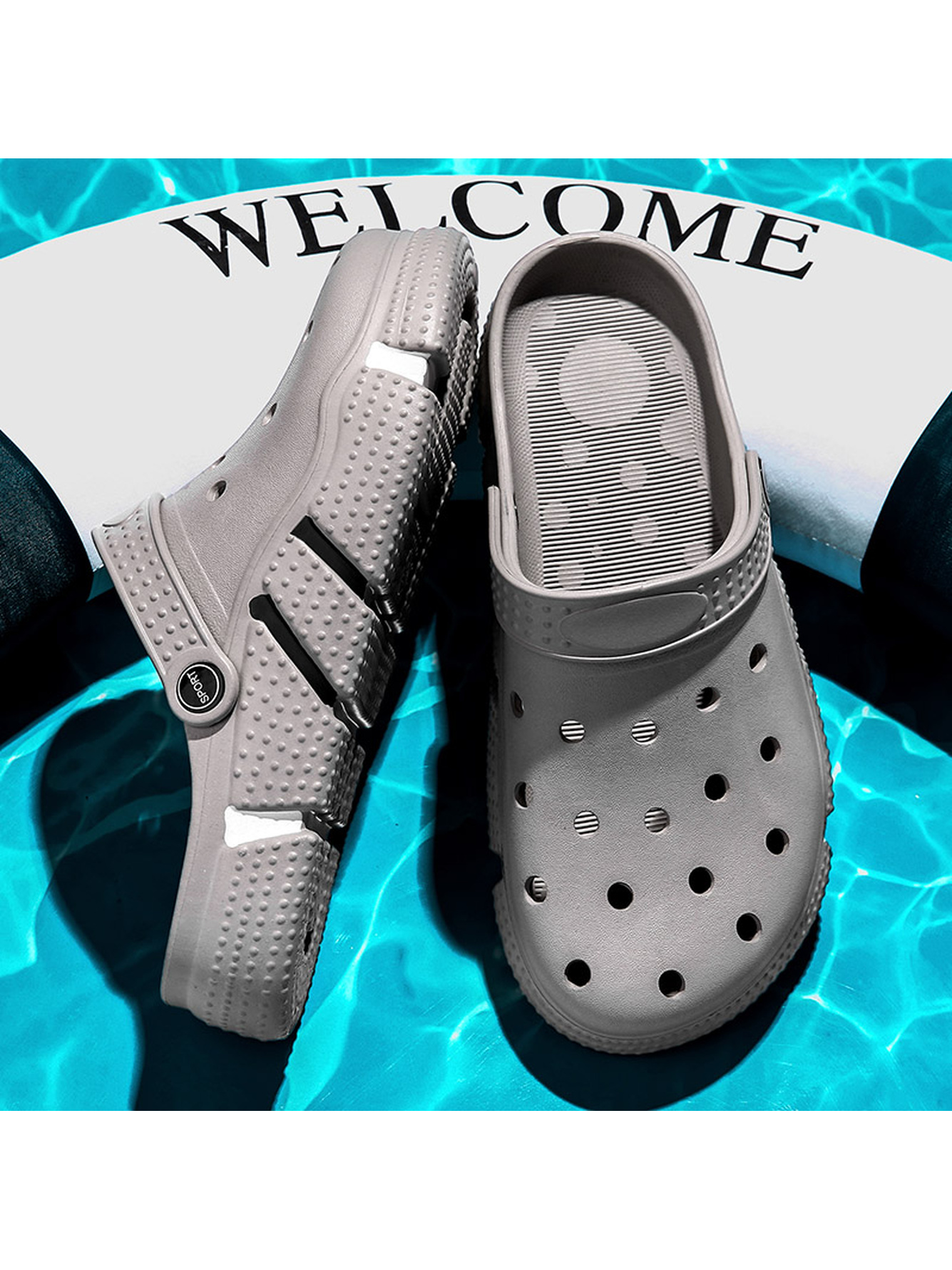 Grey Plain Slip On Clogs