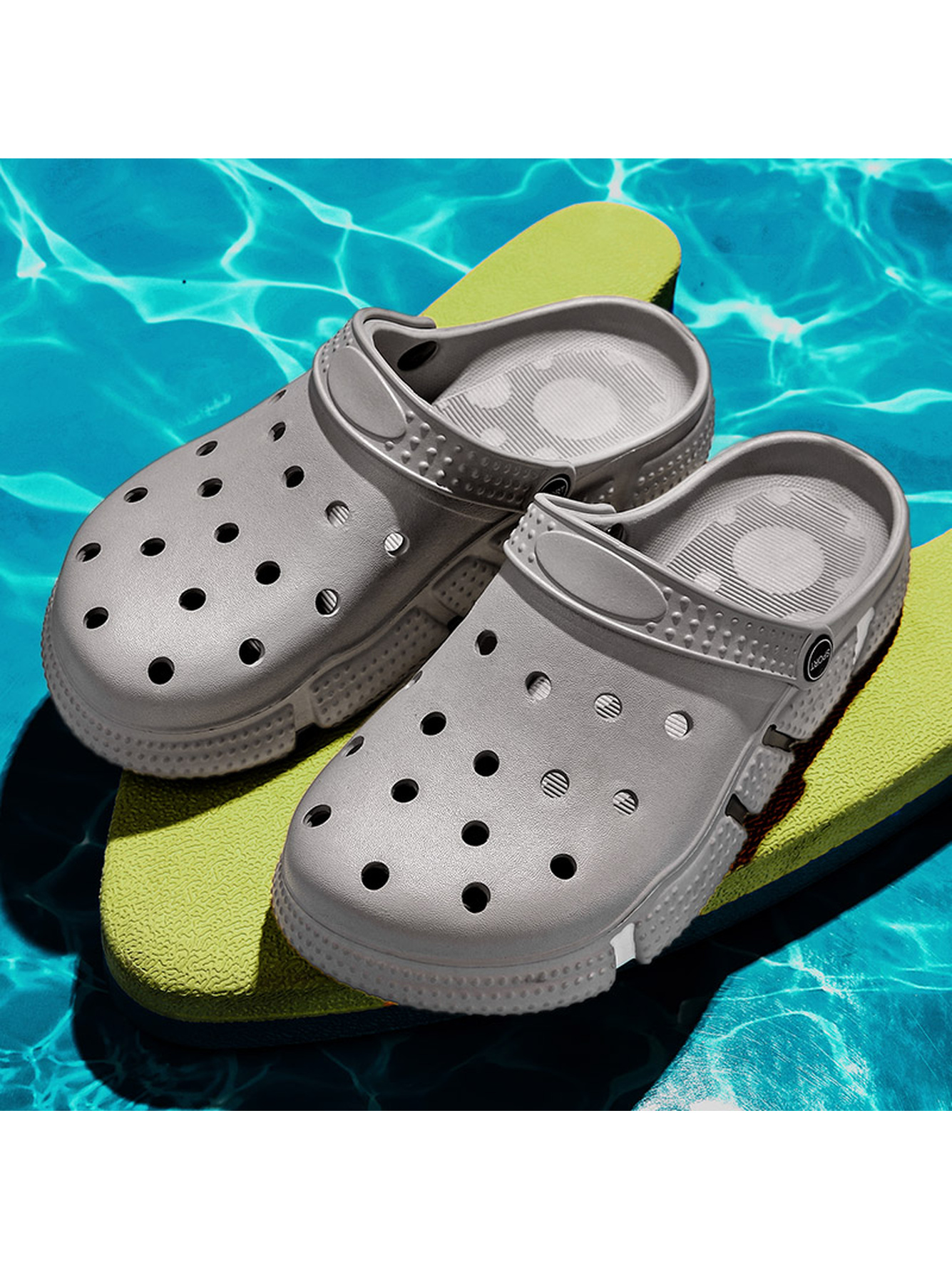 Grey Plain Slip On Clogs