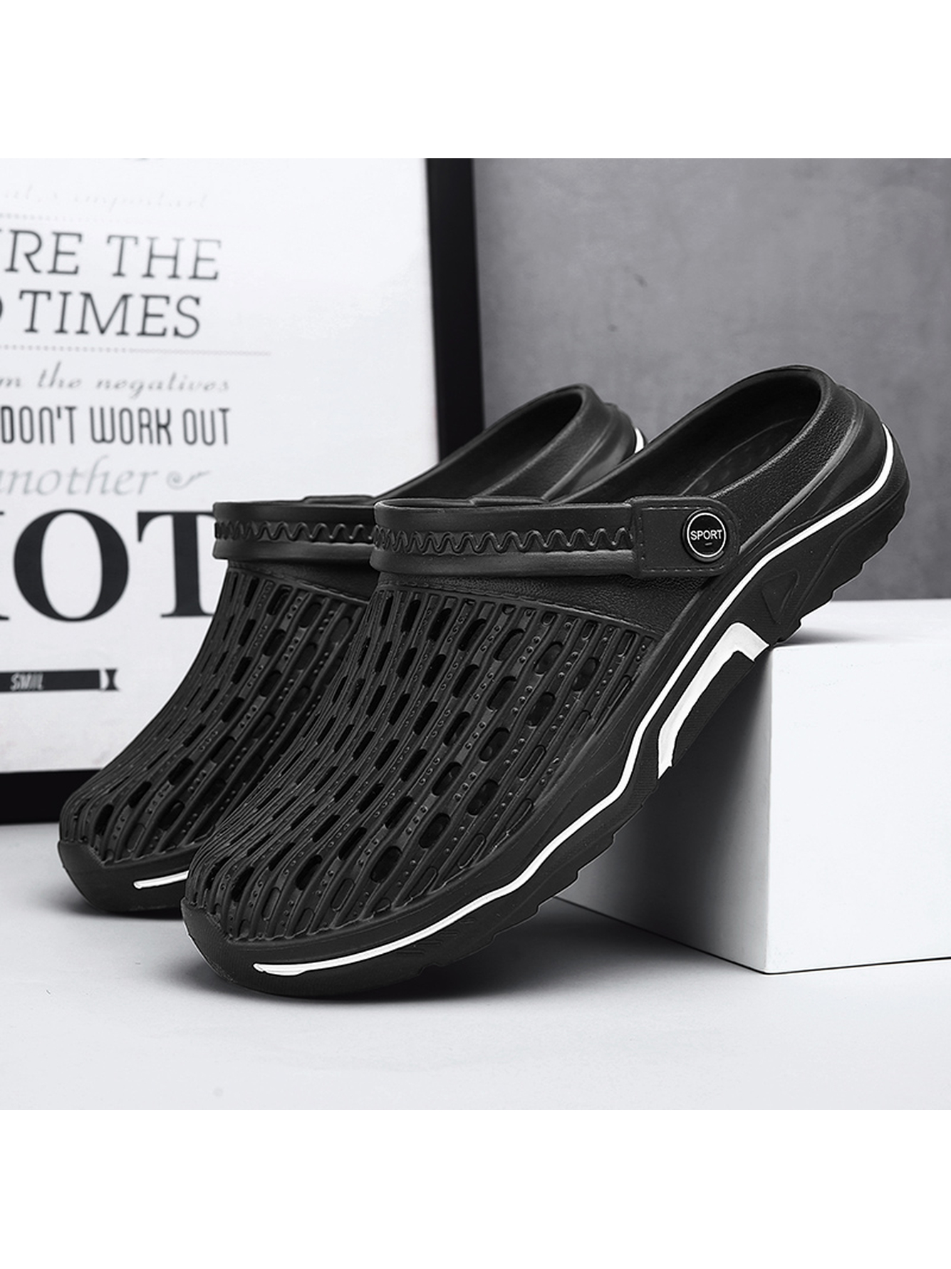 Black Plain Slip On Slides