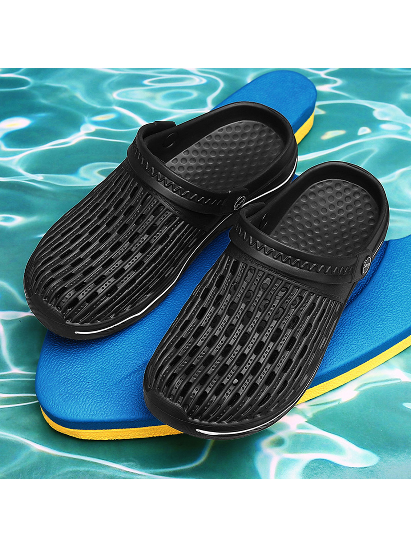 Black Plain Slip On Slides