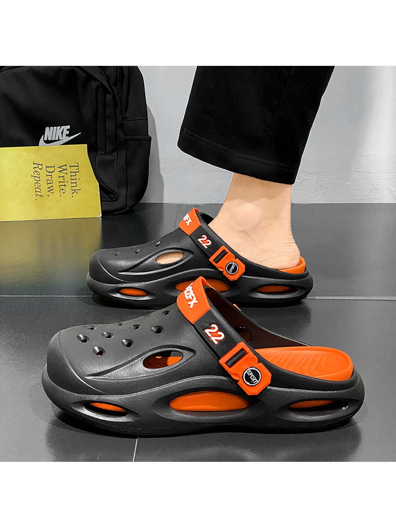 Black Plain Slip On Sandals