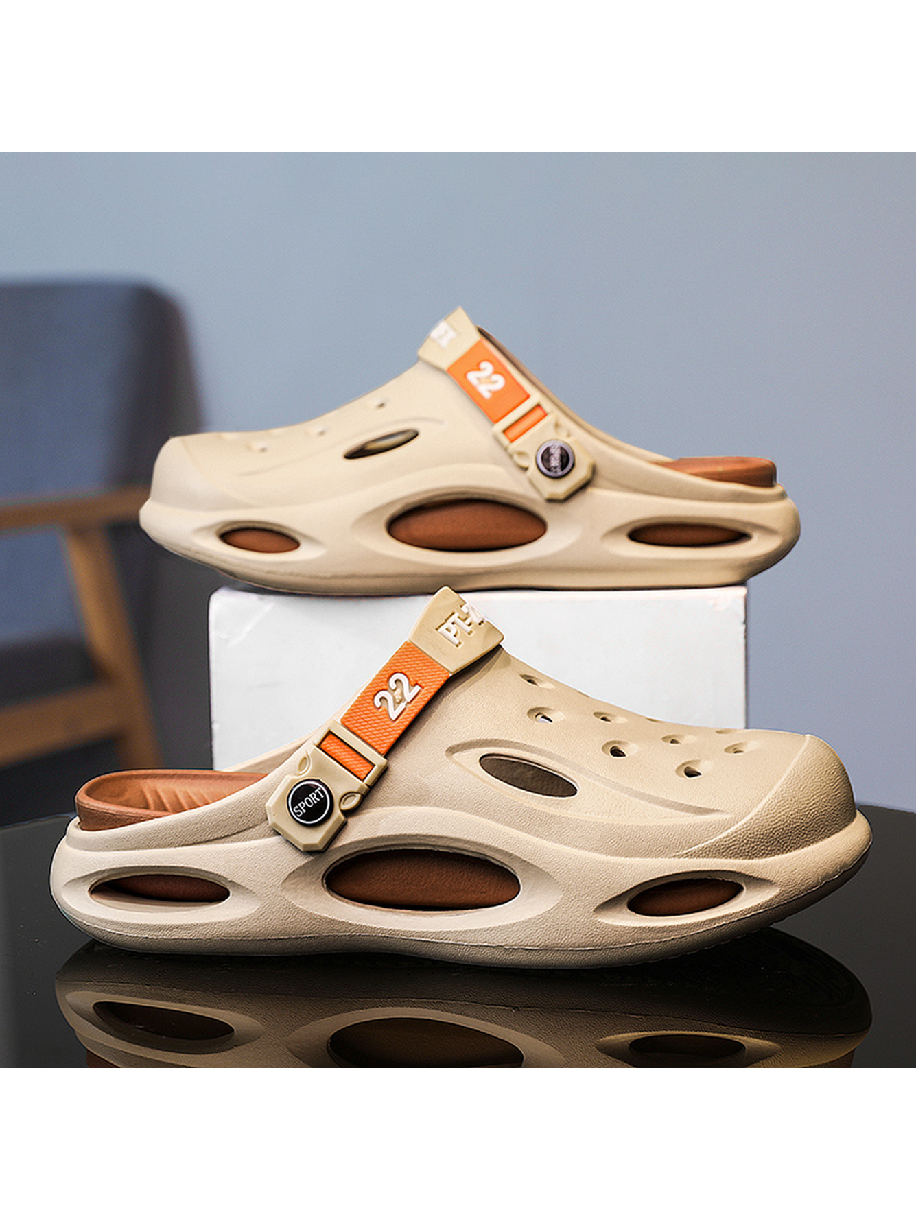 Beige Plain Slip On Clogs