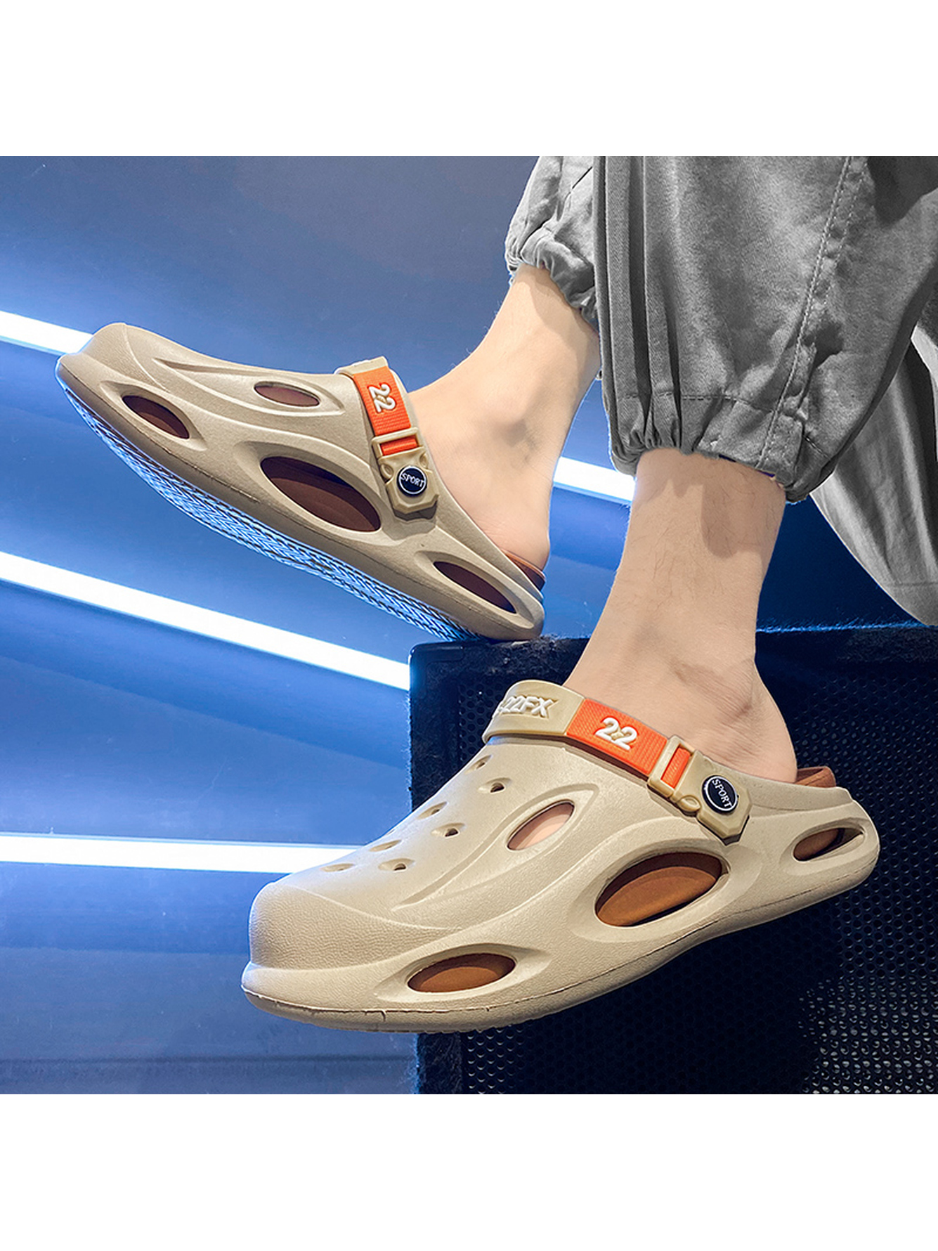 Beige Plain Slip On Clogs