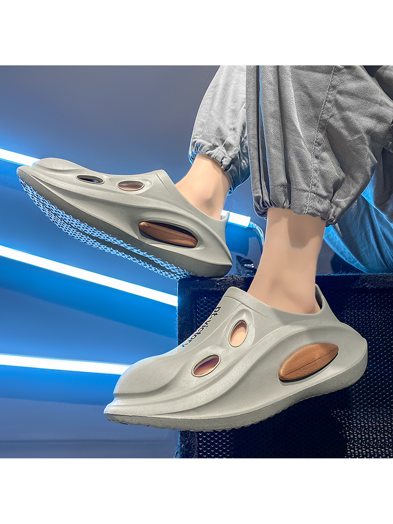 Grey Plain Slip On Slides