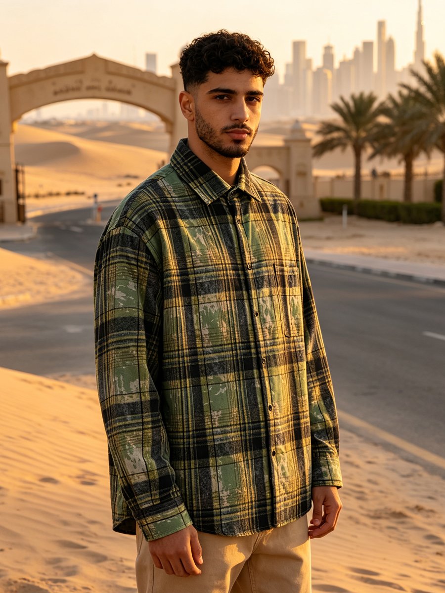 قميص واسع وكاروهات أخضر