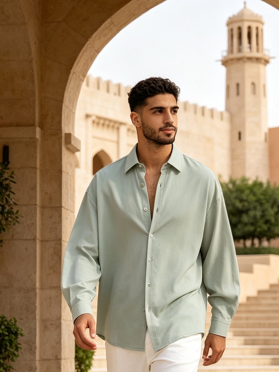 قميص واسع بأكمام طويلة أخضر