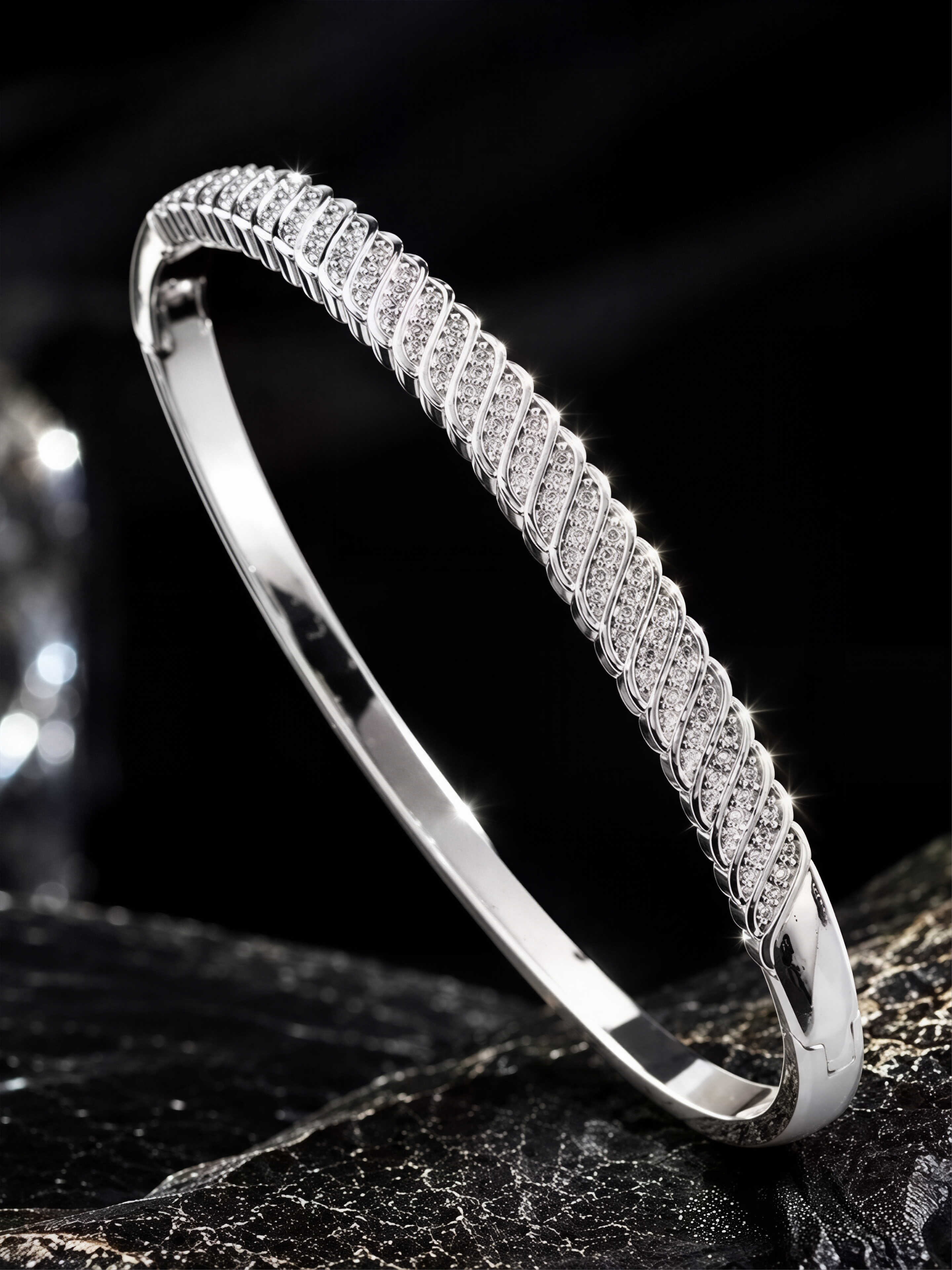 Silver Bangle Bracelet for Women - Zirconia Embellished for Casual