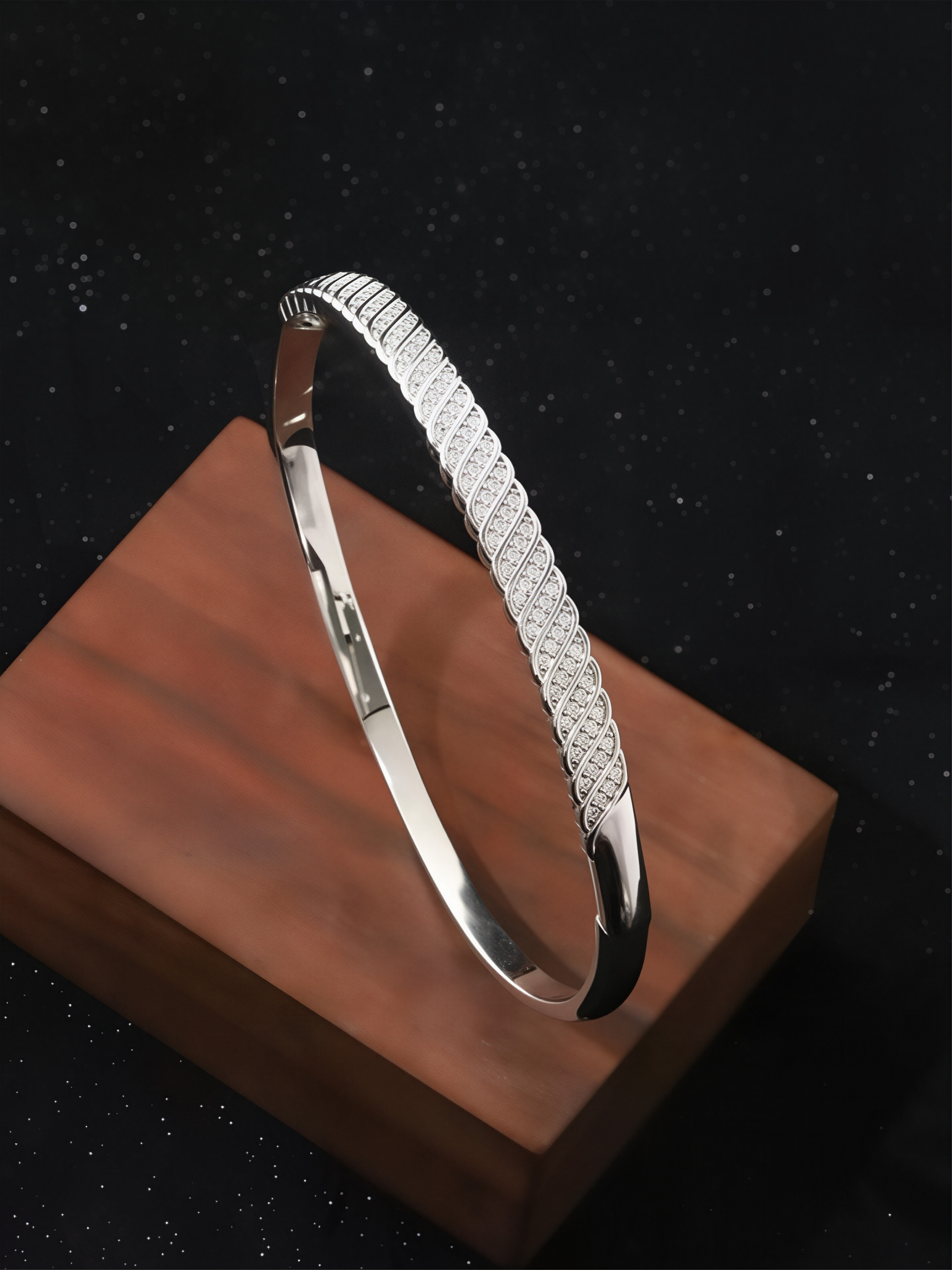 Silver Bangle Bracelet for Women - Zirconia Embellished for Casual