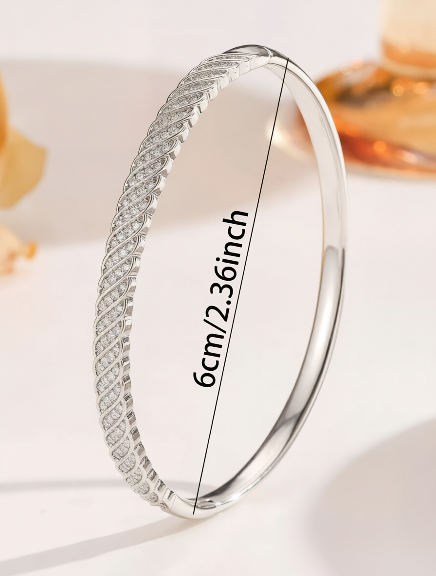 Silver Bangle Bracelet for Women - Zirconia Embellished for Casual