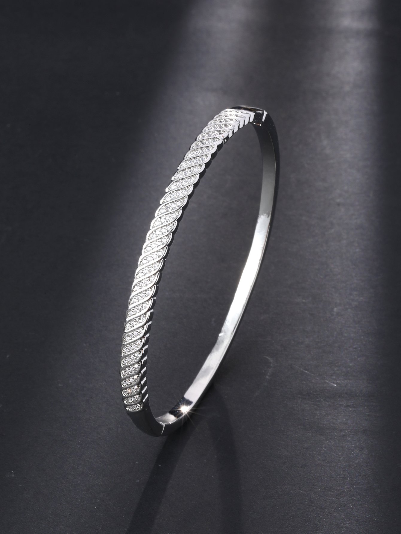 Silver Bangle Bracelet for Women - Zirconia Embellished for Casual