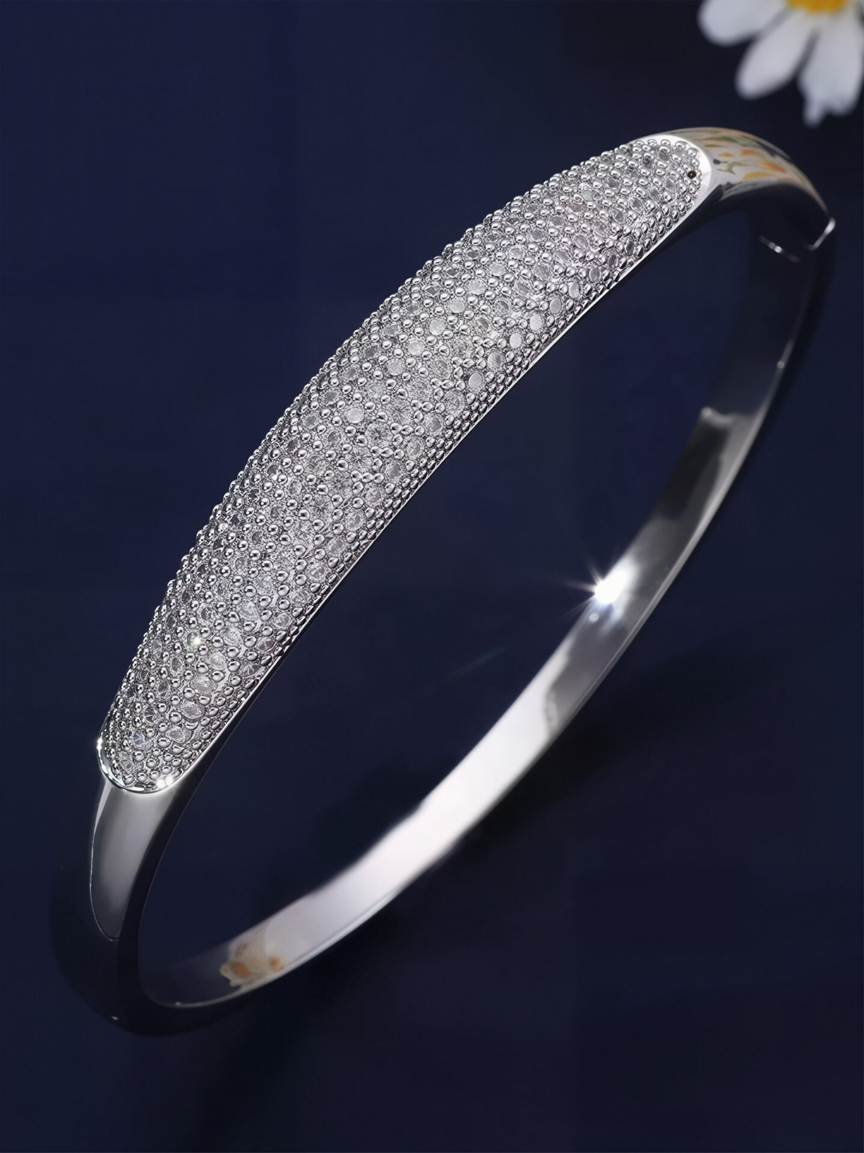 Sparkling Silver Zirconia Bangle Bracelet - Party Jewelry