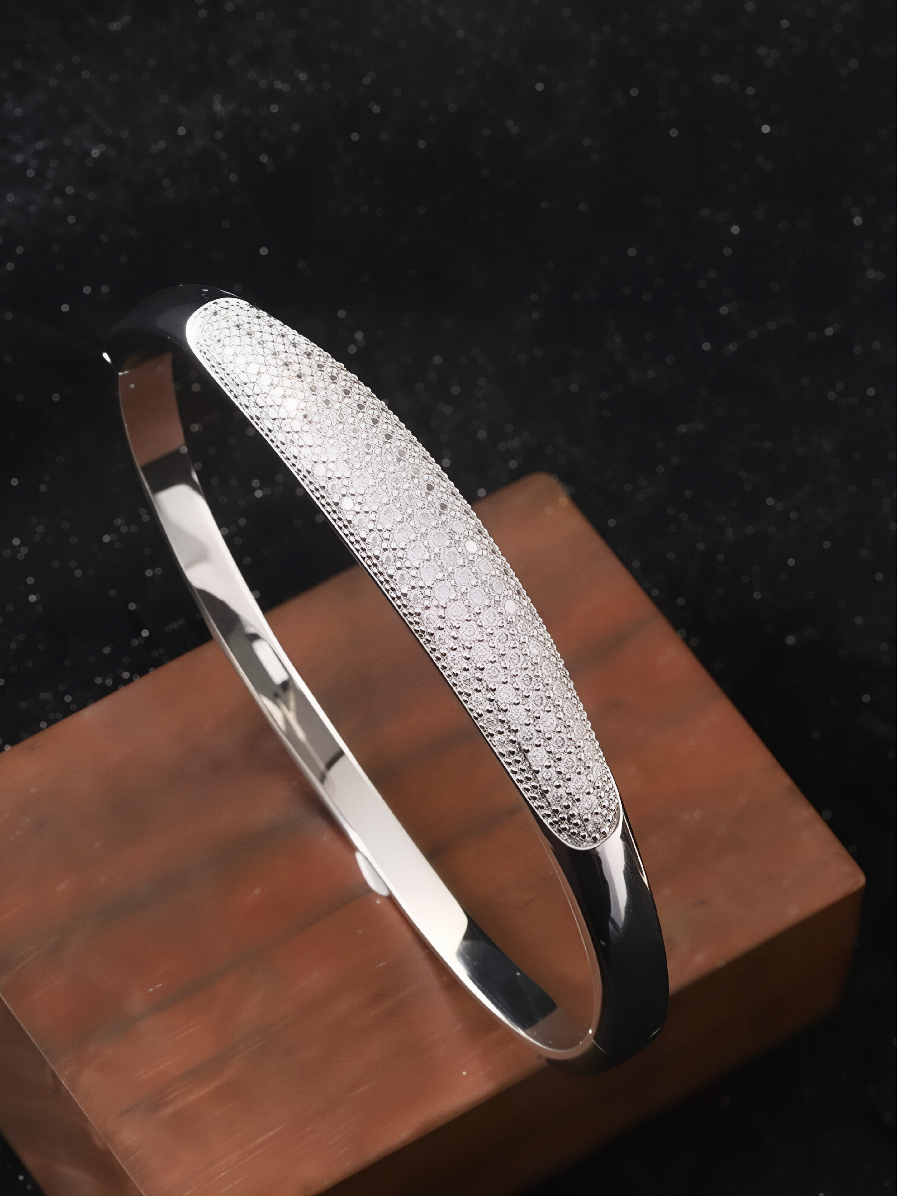 Sparkling Silver Zirconia Bangle Bracelet - Party Jewelry