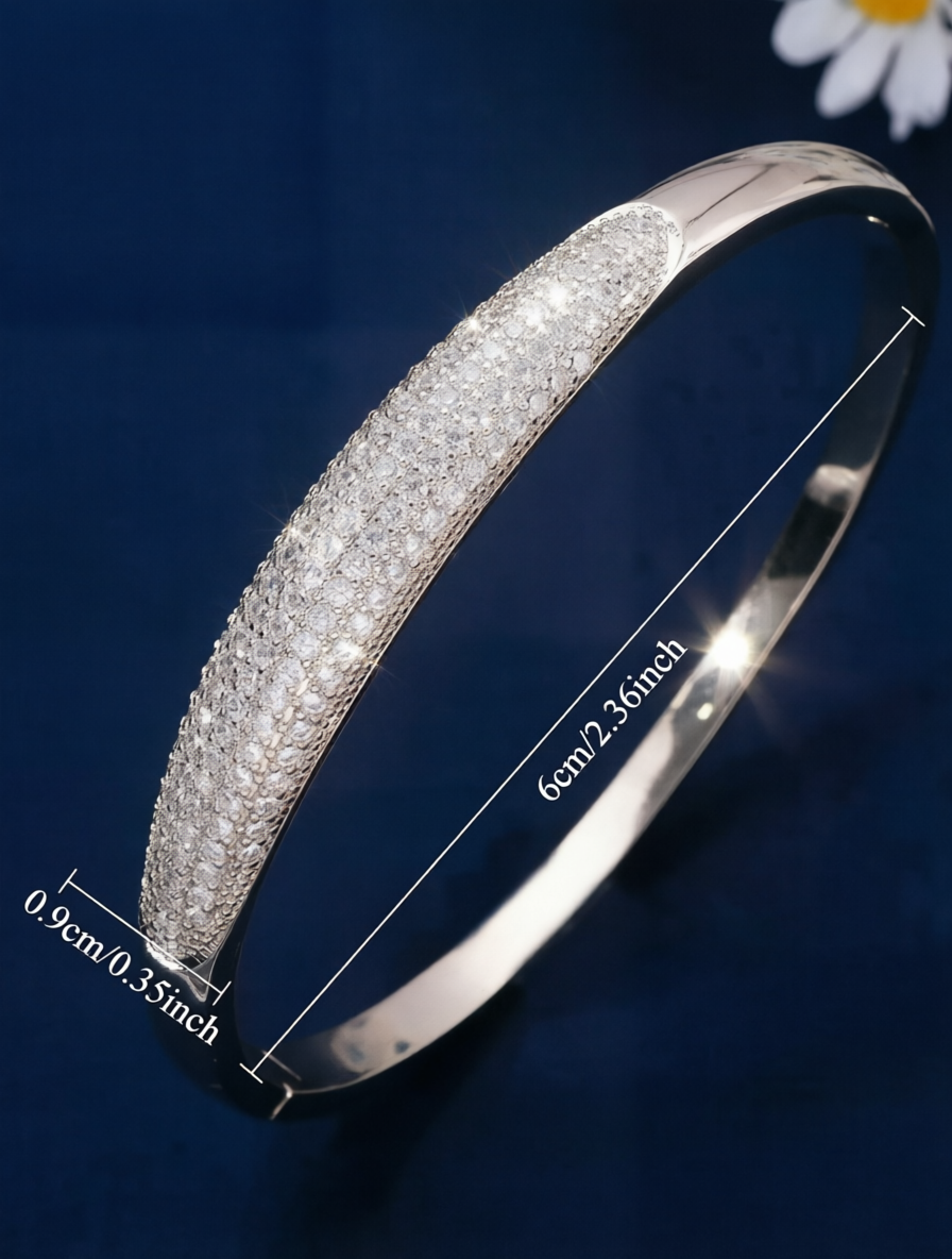 Sparkling Silver Zirconia Bangle Bracelet - Party Jewelry