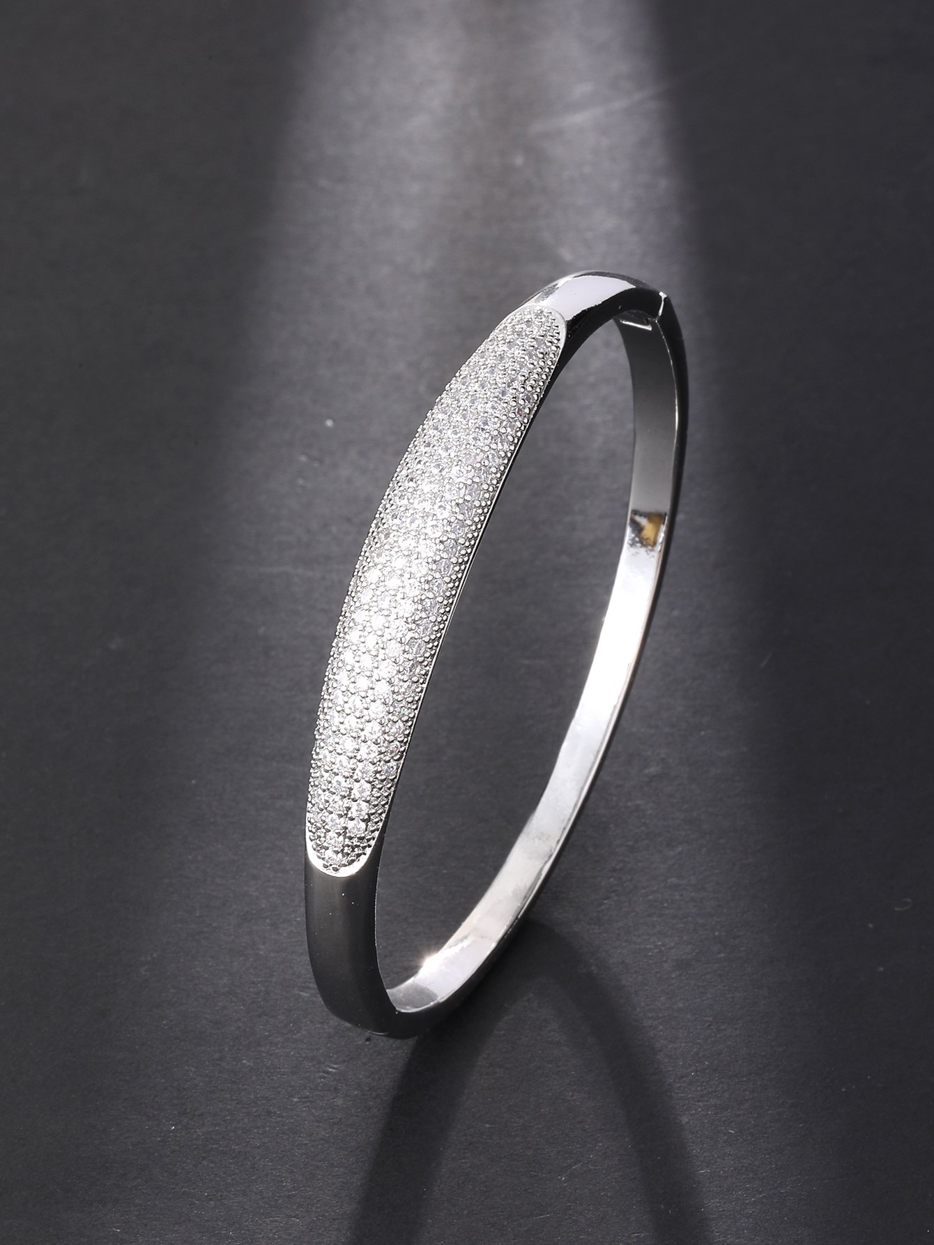 Sparkling Silver Zirconia Bangle Bracelet - Party Jewelry