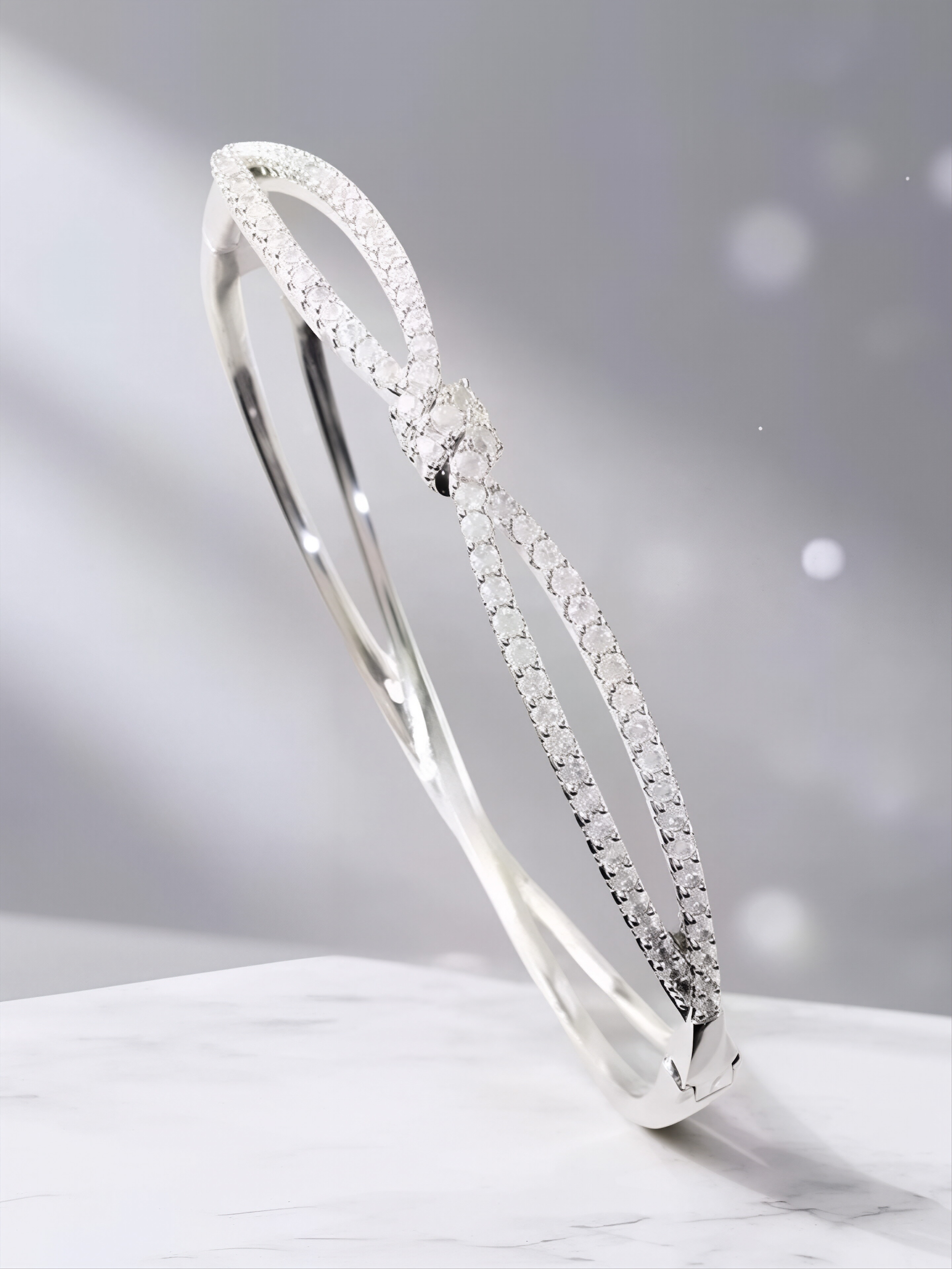 Sparkling Silver Knot Cubic Zirconia Bracelet for Women