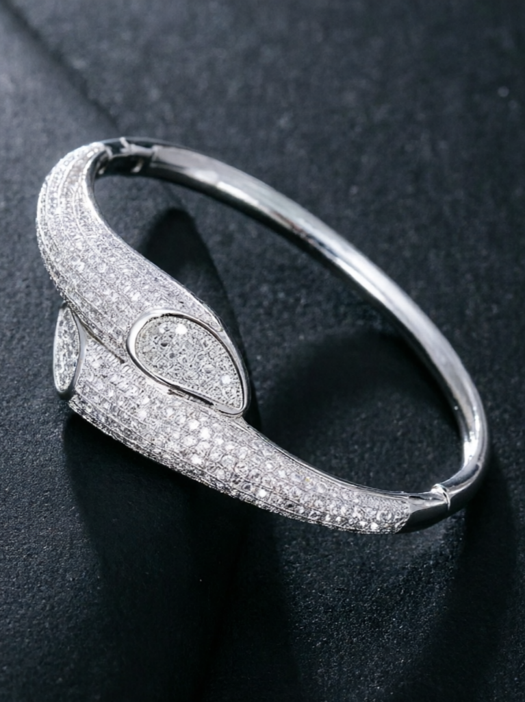 Silver Zircon Bangle Bracelet for Her