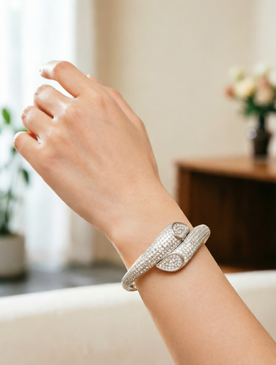 Silver Zircon Bangle Bracelet for Her