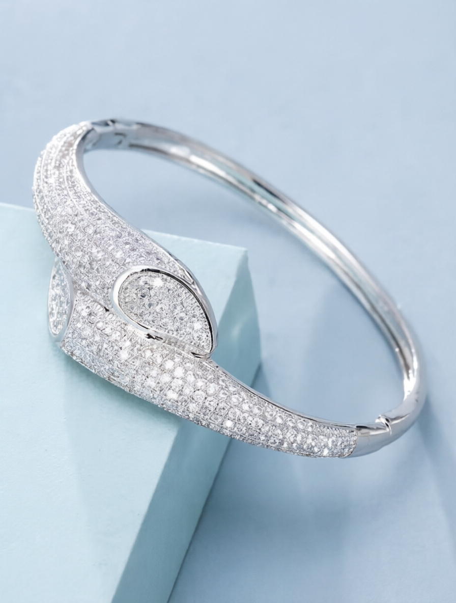 Silver Zircon Bangle Bracelet for Her