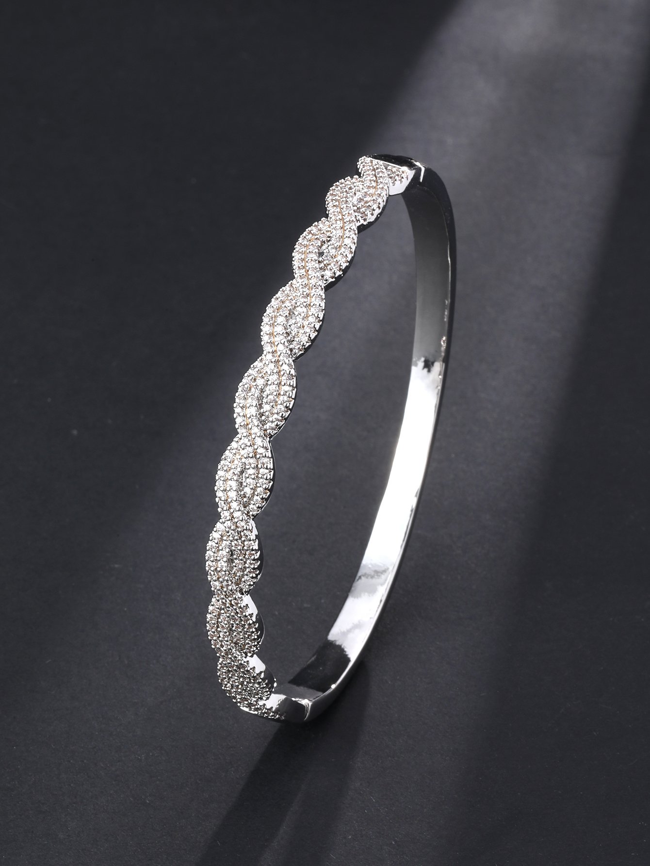 Silver Cubic Zirconia Bangle Bracelet - Casual Sparkle for Her